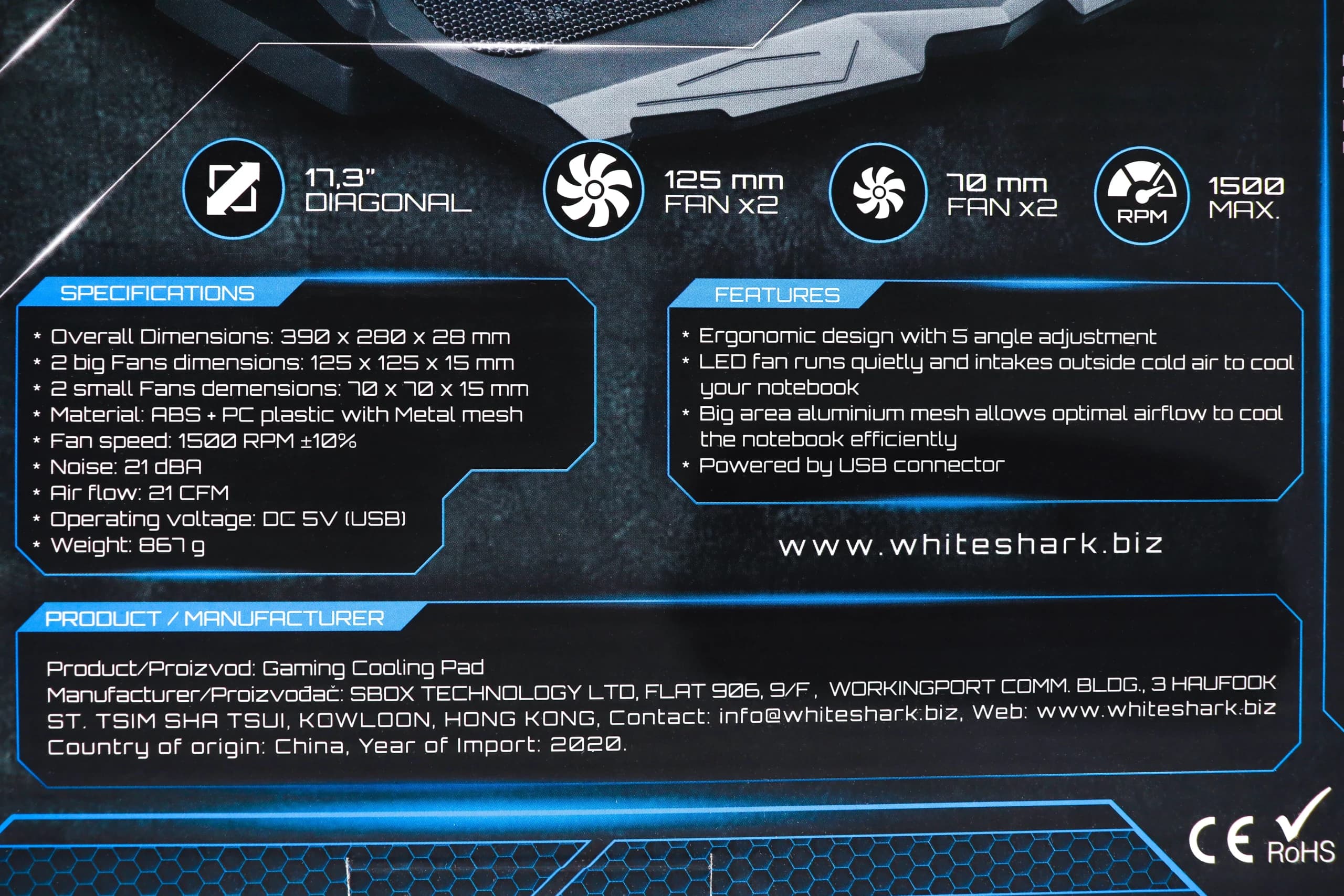 Hladnjak za laptop White Shark Ice Warrior do 17,3''