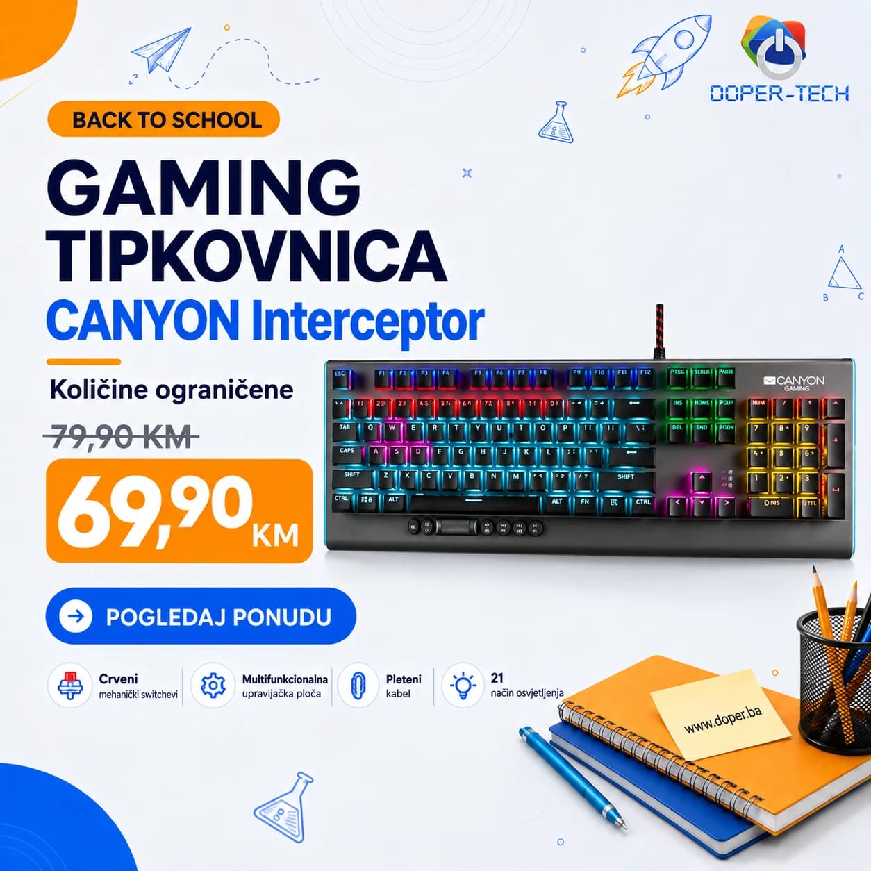 Gaming mehanička tipkovnica Canyon Interceptor GK-8