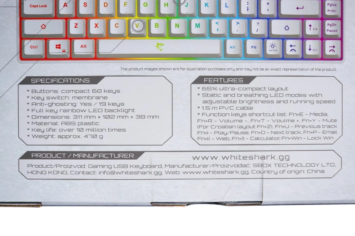 Gaming tipkovnica White Shark Ronin LED RGB bijela