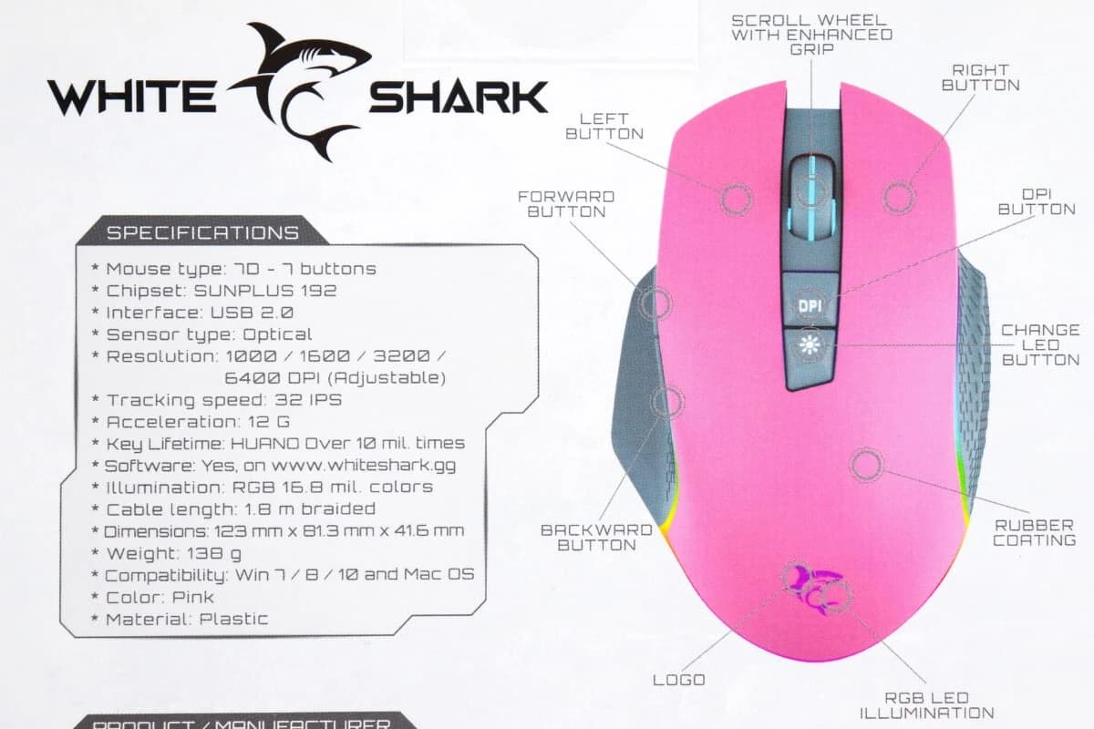 Gaming miš White Shark Gareth Pink 6400dpi GM-5009