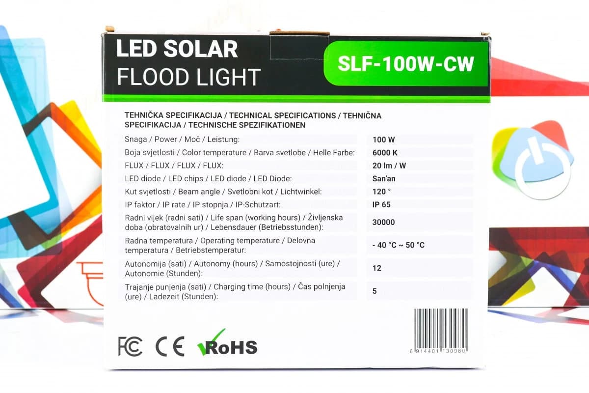 LED solarni reflektor 60W Green Tech SLF-60W-CW IP 65