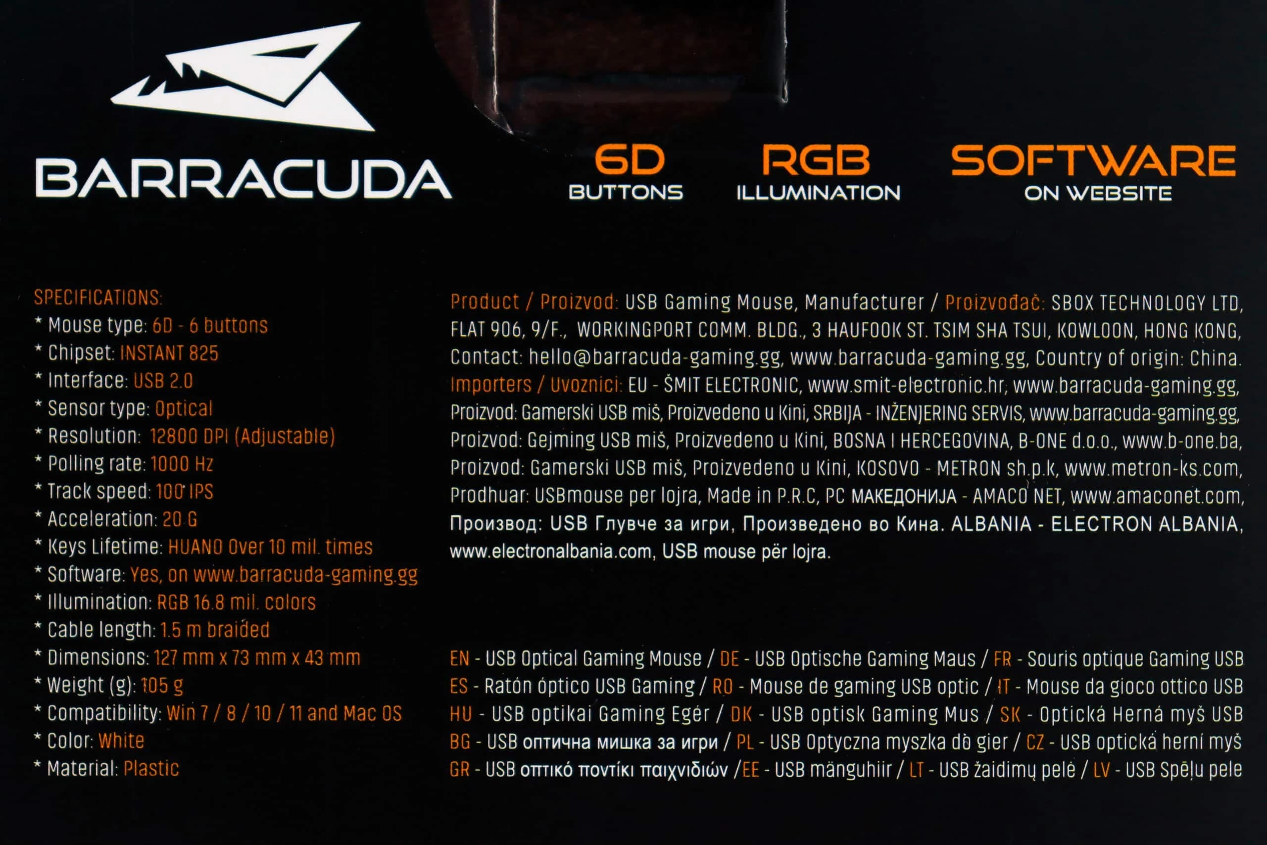 Gaming miš Barracuda Coral 12800dpi BGM-032 White RGB