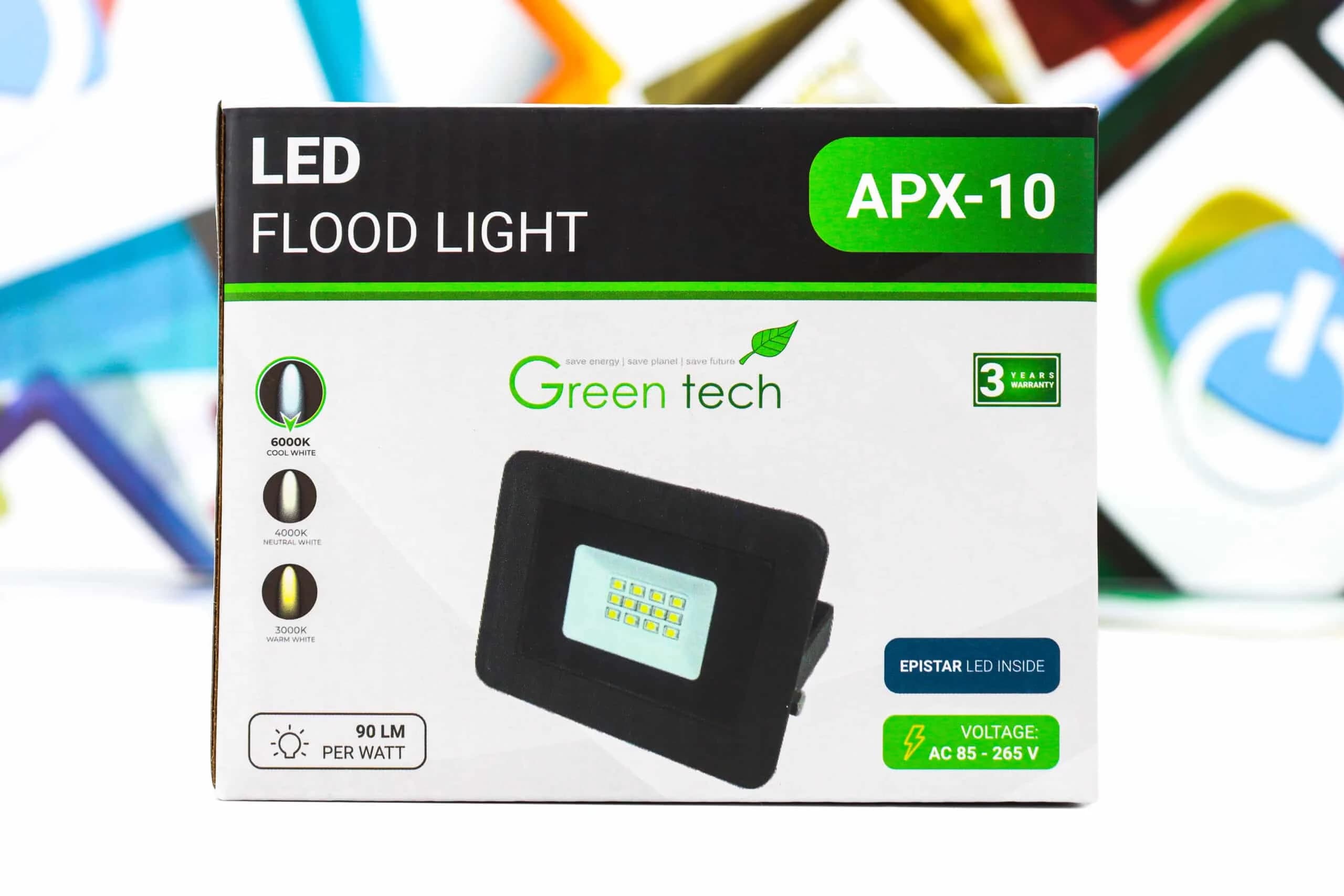 LED Reflektor Green Tech 10W APX-10 90lm IP65 6000K crni