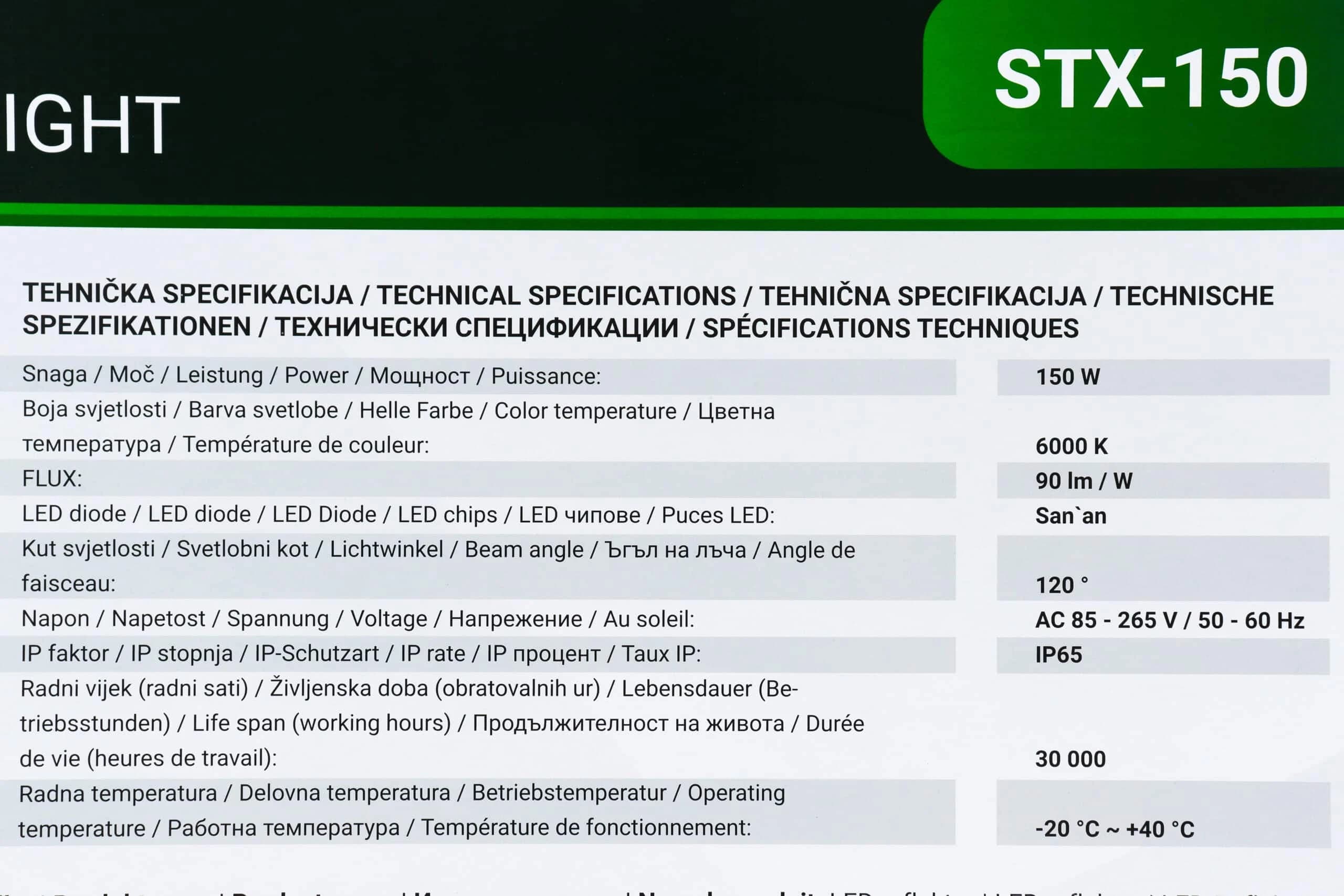 LED Reflektor Green Tech 150W STX-150 90lm IP65 6500K sivi
