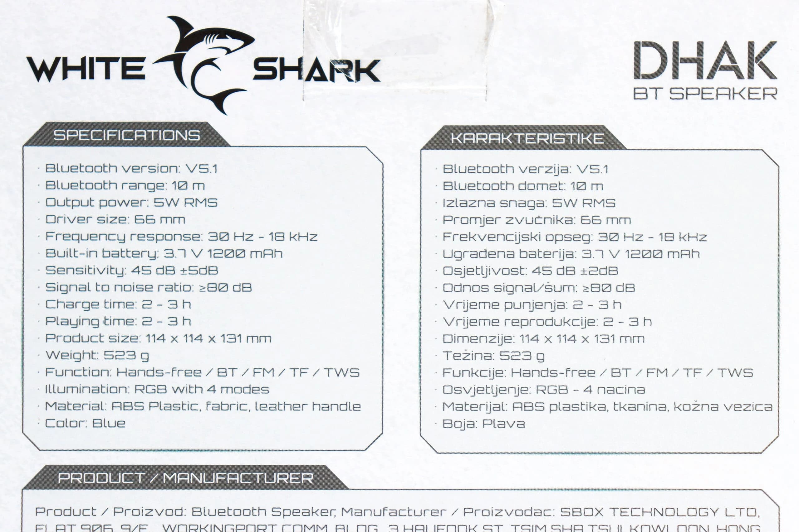 Bluetooth zvučnik White Shark Dhak 5W GBT-808 plavi