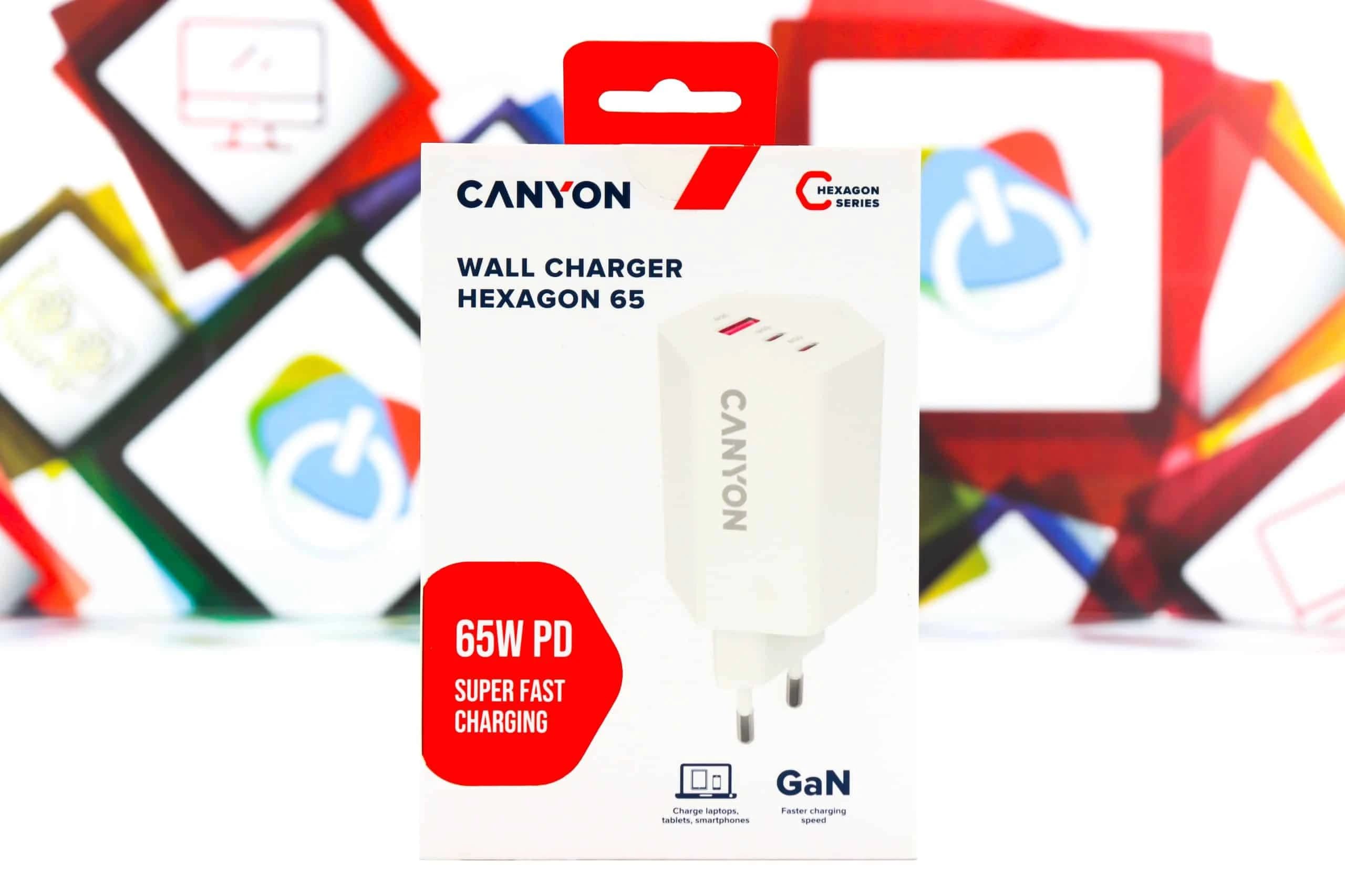 Kućni punjač Canyon Hexagon 65 GaN 65W 2x USB-C + USB-A bijeli