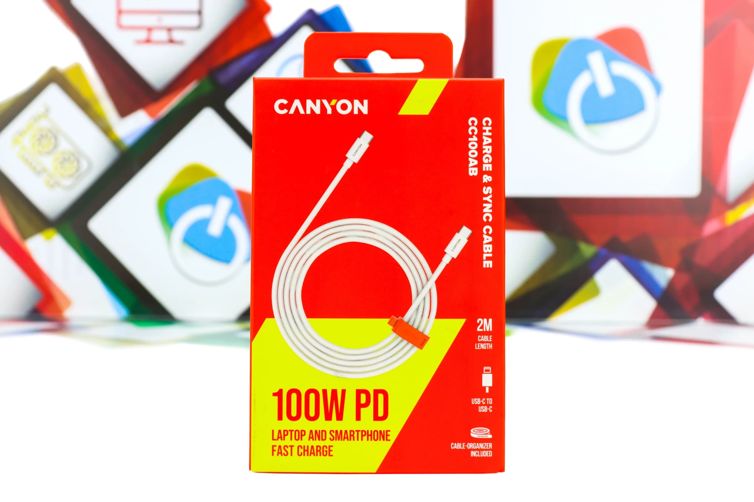 Kabl Canyon OnWire 100AB USB-C na USB-C 100W pleteni 2m bijeli