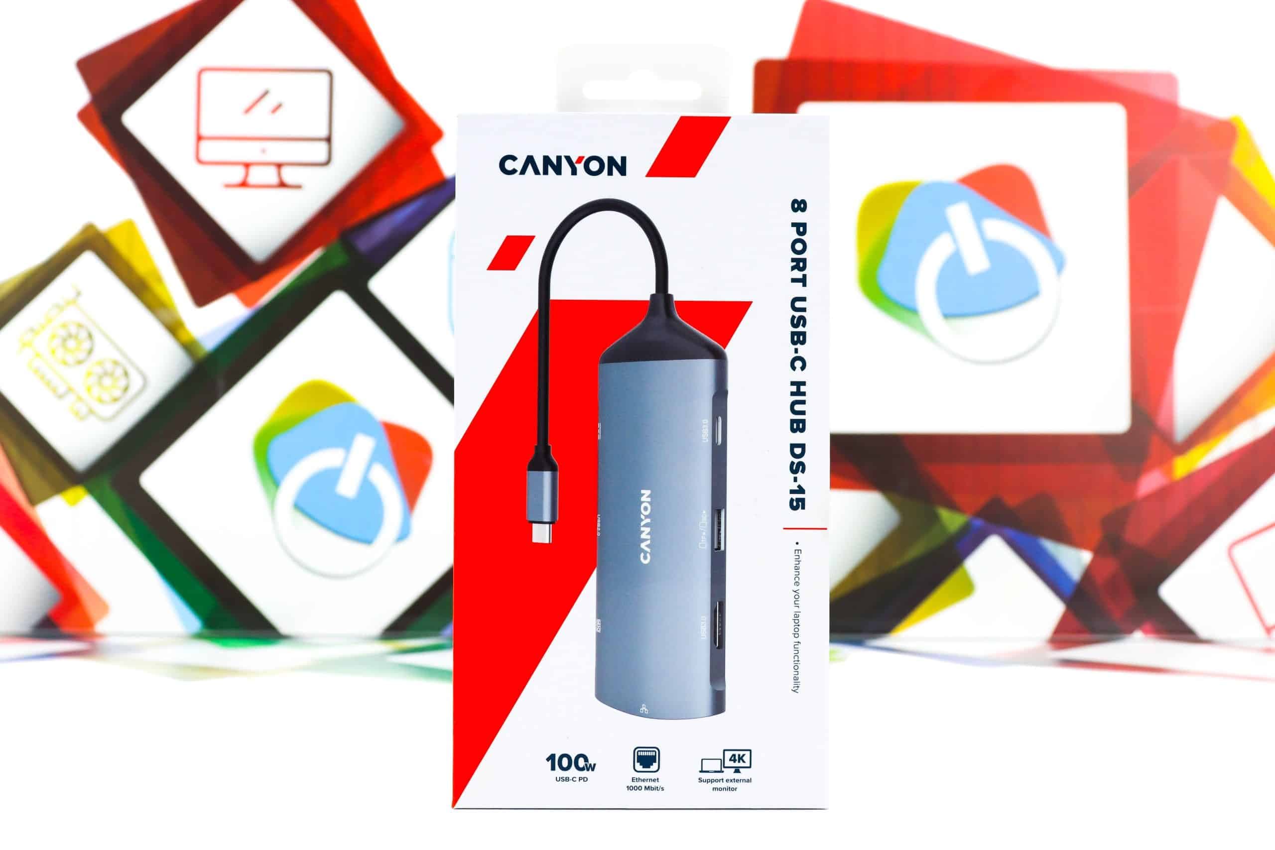 Adapter Canyon DS-15 8in1 USB-C 4K HDMI RJ45 100W PD