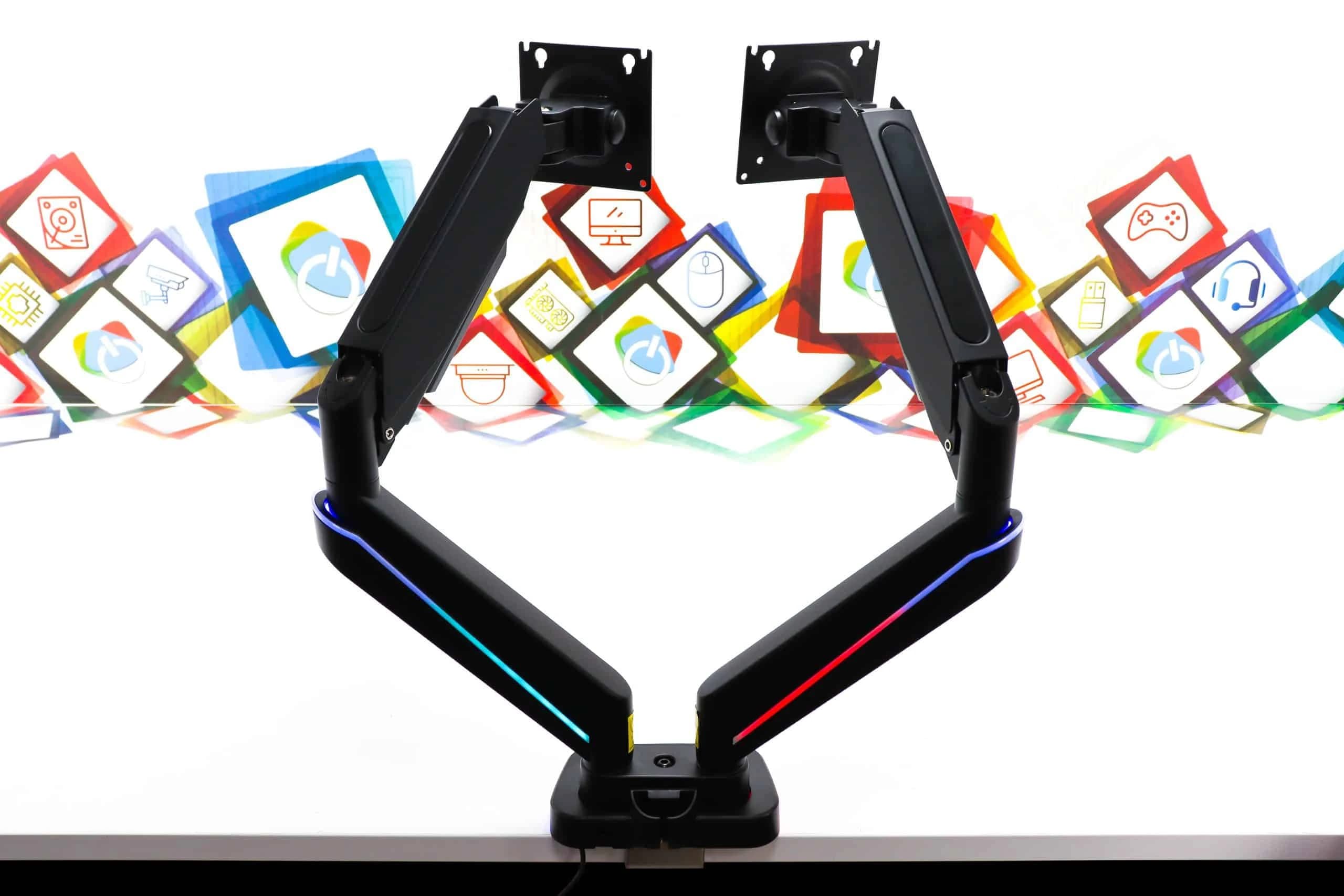 Stolni nosač za monitore dvostruki s RGB osvjetljenjem