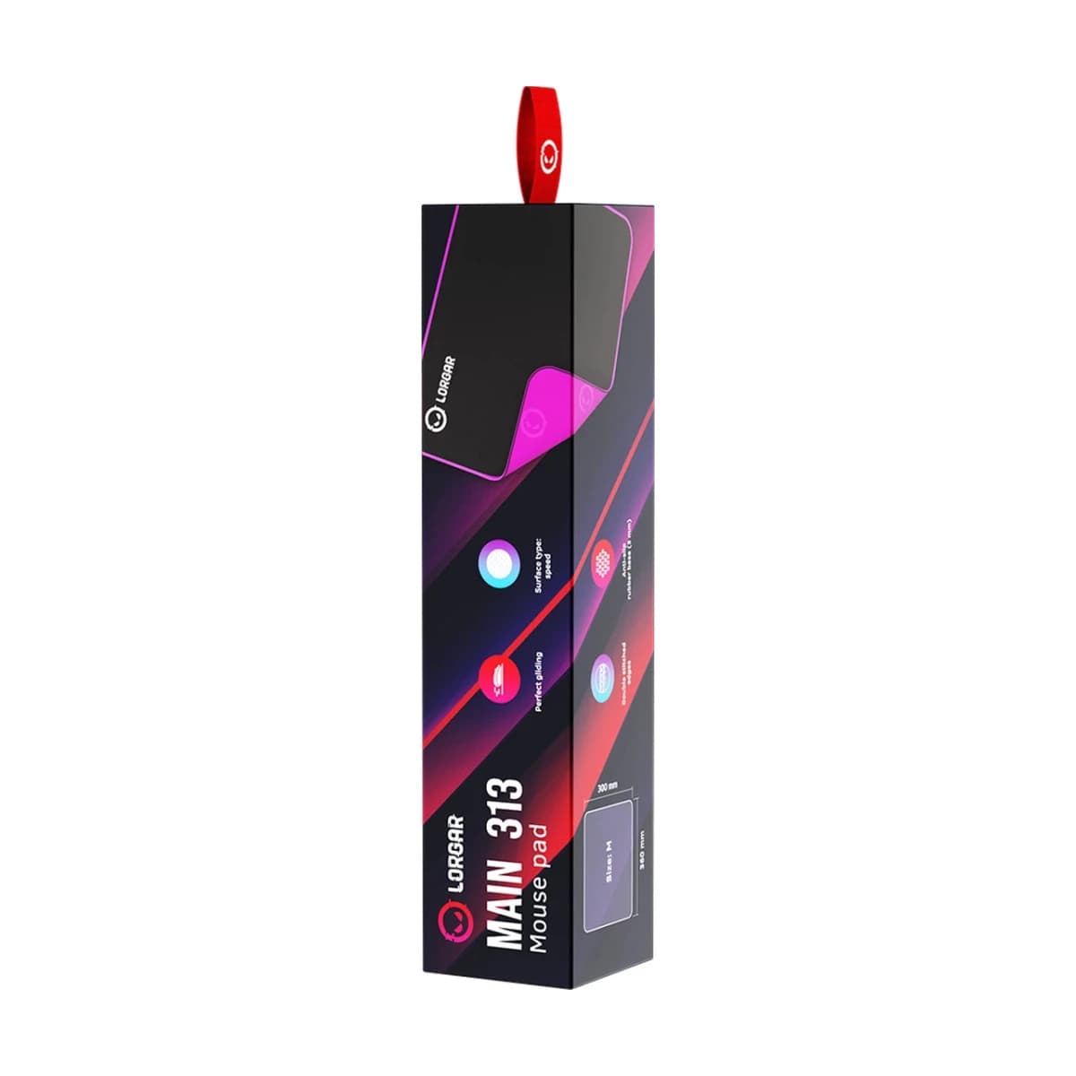 Lorgar Main 313, Gaming mouse pad, High-speed surface, Purple anti-slip rubber base, size: 360mm x 300mm x 3mm, weight 0.195kg
