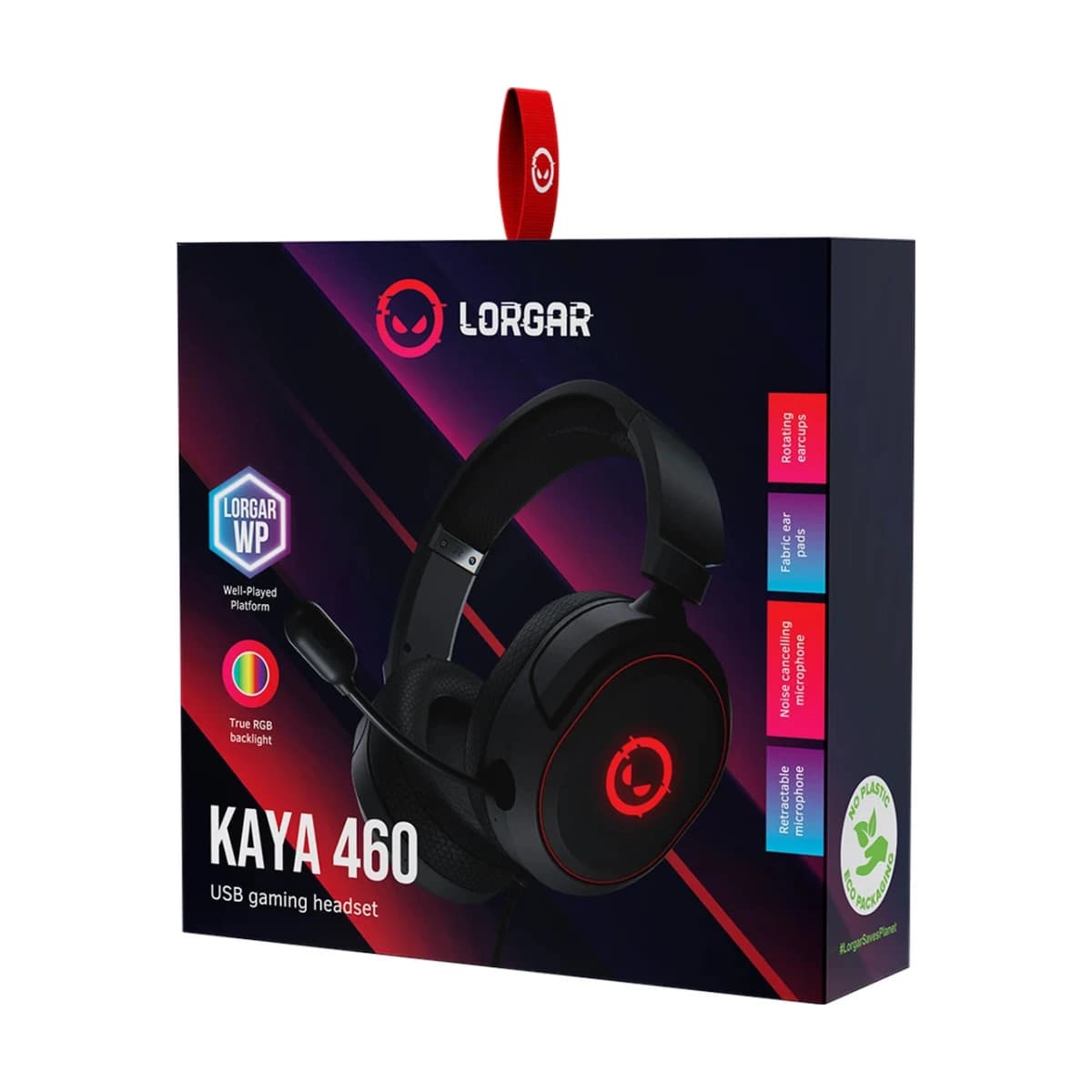 LORGAR Kaya 460, USB Gaming headset with microphone, CM108B, RGB backlight, Plug&Play, USB-A connection cable 2m, fabric ear pads, size: 192*184.7*88mm, 0.329kg, black