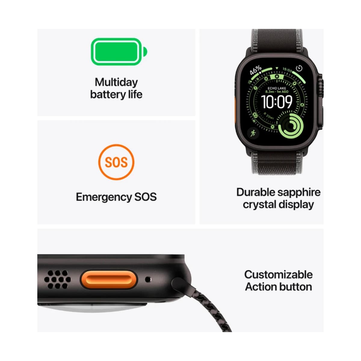 Apple Watch Ultra 3 Cellular 49mm Black Titanium Case with Black/Charcoal Trail Loop - M/L