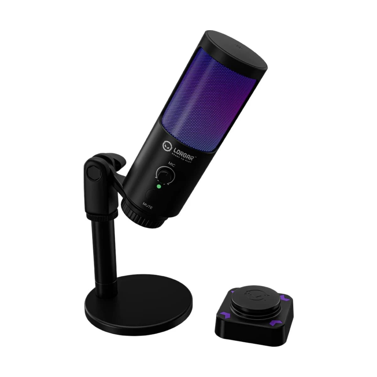 LORGAR SMP40, RGB Microphone with external mute button and metal stand, Black