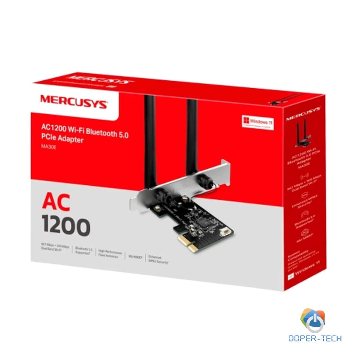 Mercusys MA30E AC1200 Dual-Band Wi-Fi Bluetooth PCI Express Adapter, 867 Mbps at 5 GHz + 300 Mbps at 2.4 GHz, 2 x High Gain Dual-Band External Antennas, MU-MIMO, WPA3, Bluetooth 5.0