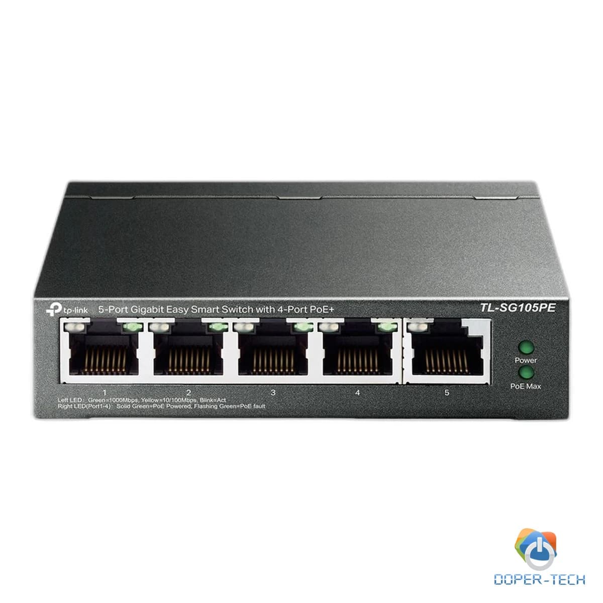 5-Port Gigabit Easy Smart Switch with 4-Port PoE+, metal case, desktop mount, PoE budget 65W, support 802.1q VLAN, QoS, Port Isolation, Loop Prevention, IGMP, PoE Extend mode, easy management via Web UI and Easy Smart Utility.