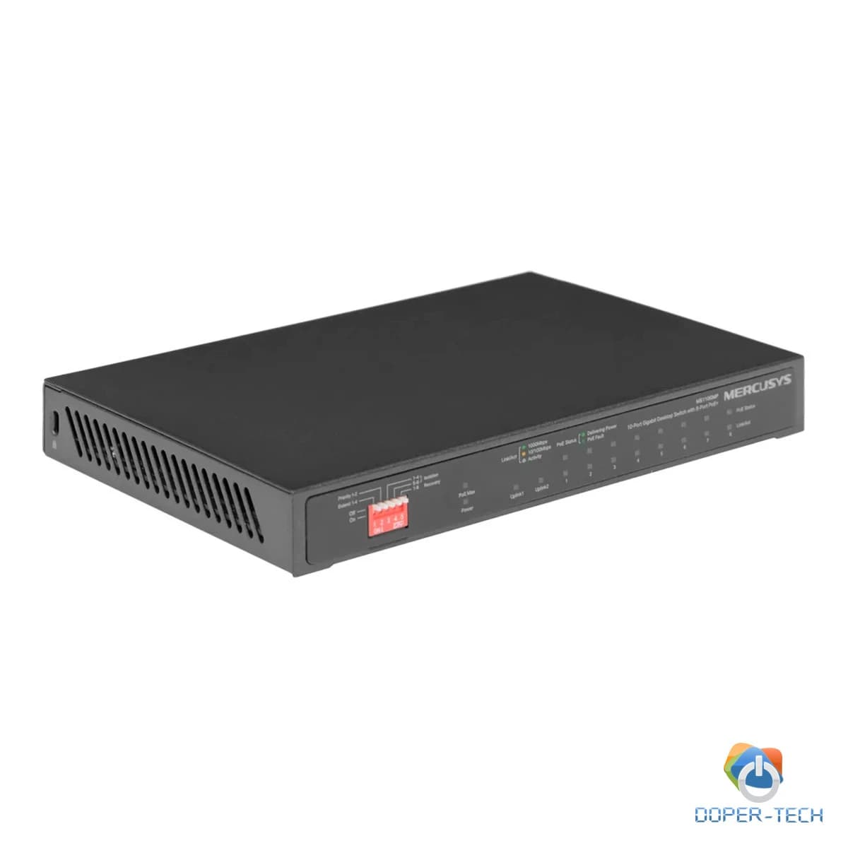 Mercusys MS112GMP 12-Port Gigabit Desktop Switch with 8-Port PoE+, 8x G PoE+ Ports, 2x G Non-PoE Ports, 2x G SFP Slots, 110 W PoE Power, Desktop Steel Case, Wall Mounting, Extend Mode for 250m PoE Transmitting, Priority Port 1-2, Isolation Mode