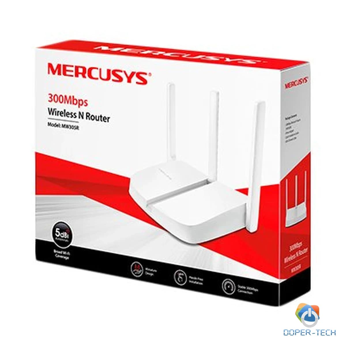 Mercusys MW305R 300Mbps Wireless N Router, 1 x 10/100 WAN Port + 3 x 10/100 LAN Ports, 3 x 5 dBi fixed omni directional antennas, WDS bridge,IPv4,IPv6,Dynamic DNS,DHCP,Port Forwarding,2.4GHz guest network,Mercusys App,IP and MAC address binding