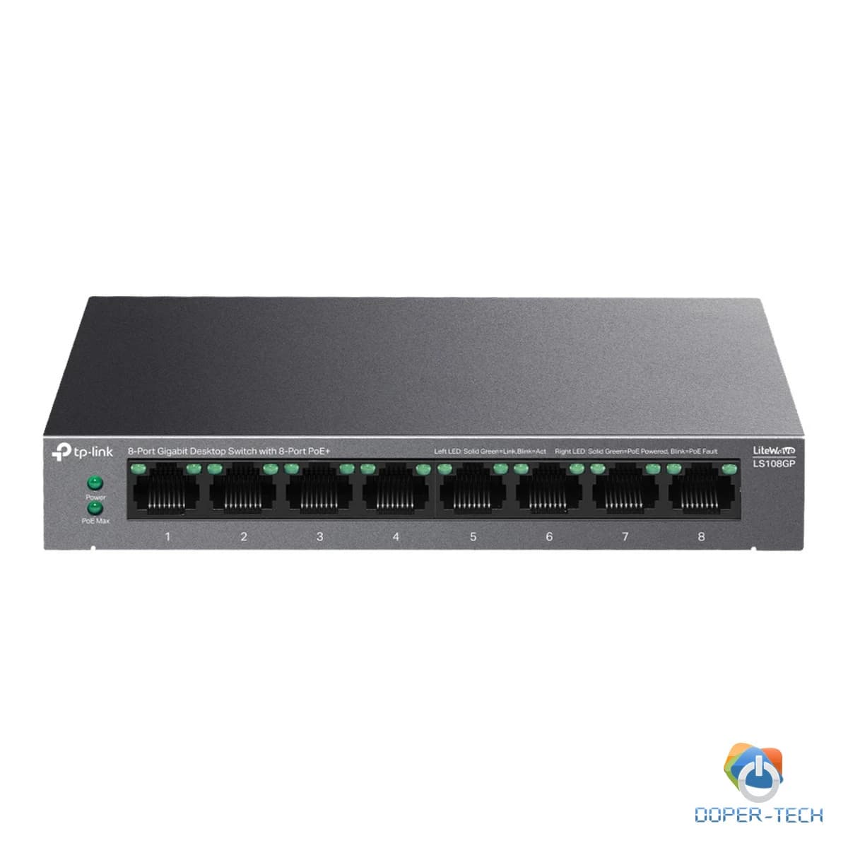 TP-Link LS108GP 8-Port Gigabit Desktop Switch with 8-Port PoE+, 8x Gigabit PoE+ Ports, 62 W PoE Power, Desktop Steel Case, Extend Mode for 250m PoE Transmitting, PoE Auto Recovery, Plug and Play