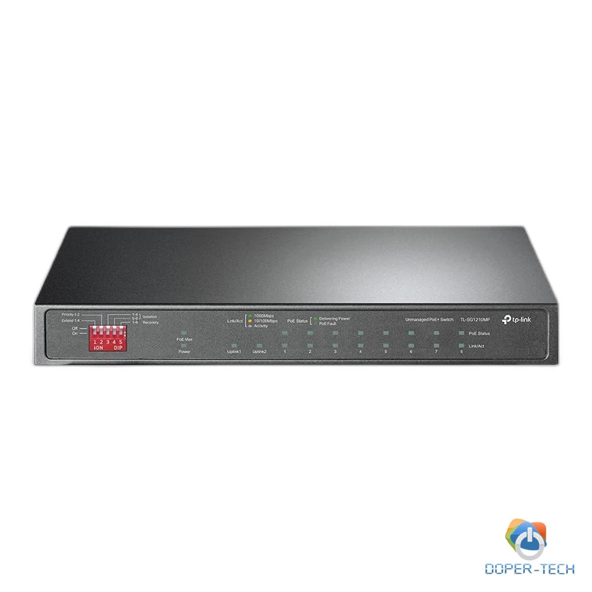 10-Port Gigabit Desktop Switch with 8-Port PoE+PORT: 8× Gigabit PoE+ Ports, 2x Gigabit Non-PoE Ports, 1× Combo Gigabit SFP SlotSPEC: 802.3at/af, 123 W PoE Power, Desktop Steel CaseFEATURE: Extend Mode for 250m PoE Transmitting, Priority Mode for