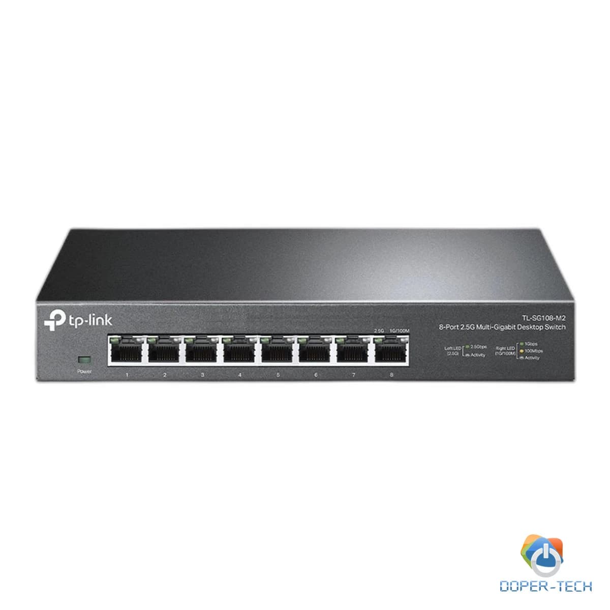 8-port Desktop 2.5G Unmanaged switch, 8 100/1G/2.5G RJ-45 ports, Fanless design, 12V/1.5A DC power supply.