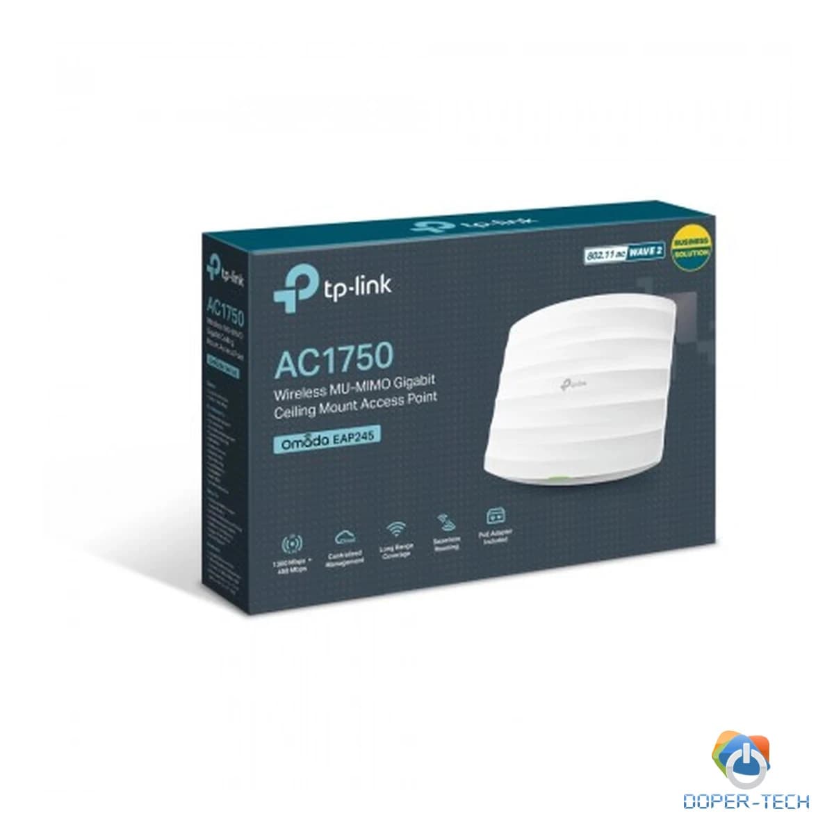 TP-Link EAP245 AC1750 Wireless Dual Band Gigabit Ceiling Mount Access Point, 450Mbps at 2.4GHz + 1300Mbps at 5GHz, 1 x G LAN,802.3at PoE Supp., Centralized Management, Band Steering,Load Balance,Rate Limit,6 Internal Antennas,Ceiling/Wall Mount