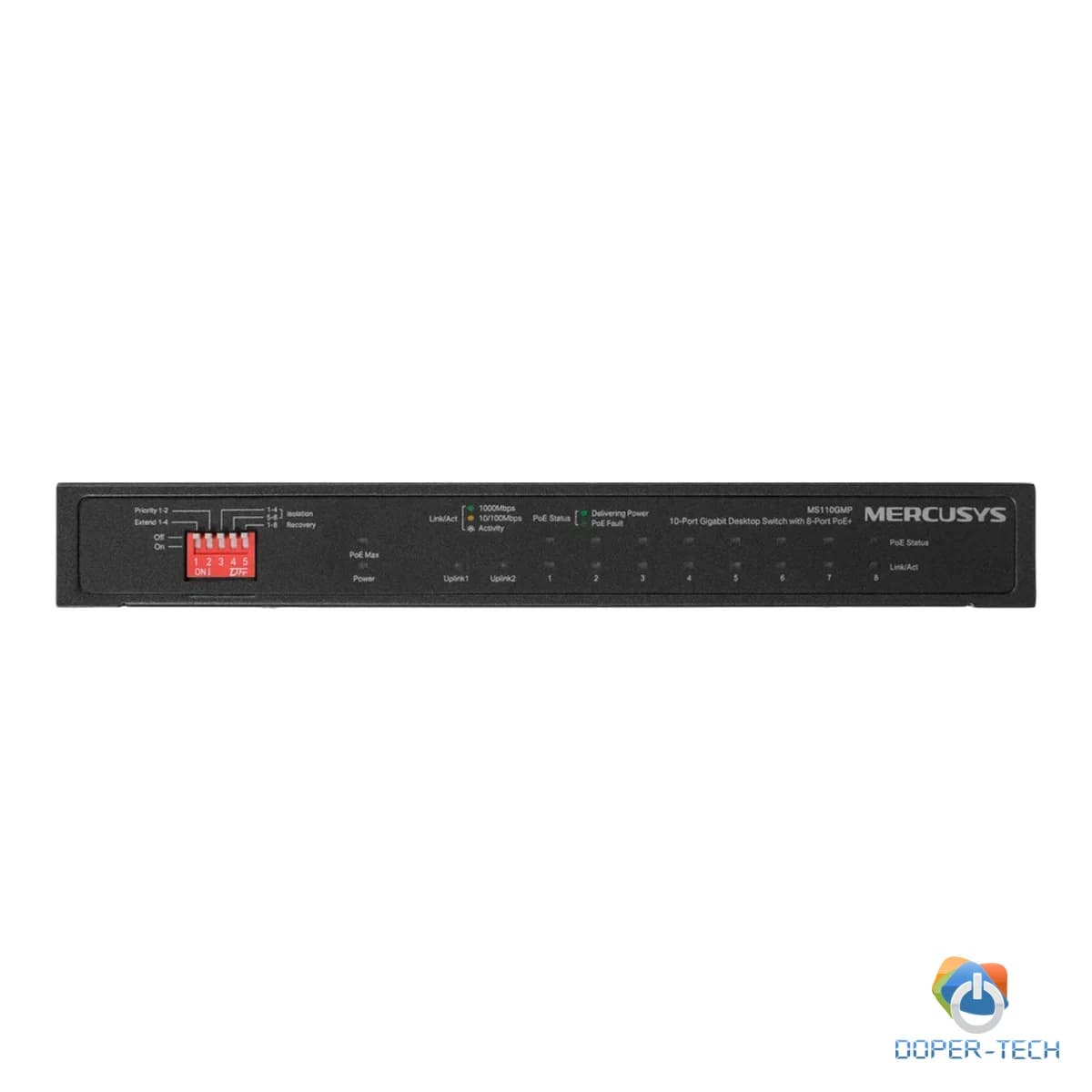 Mercusys MS112GMP 12-Port Gigabit Desktop Switch with 8-Port PoE+, 8x G PoE+ Ports, 2x G Non-PoE Ports, 2x G SFP Slots, 110 W PoE Power, Desktop Steel Case, Wall Mounting, Extend Mode for 250m PoE Transmitting, Priority Port 1-2, Isolation Mode