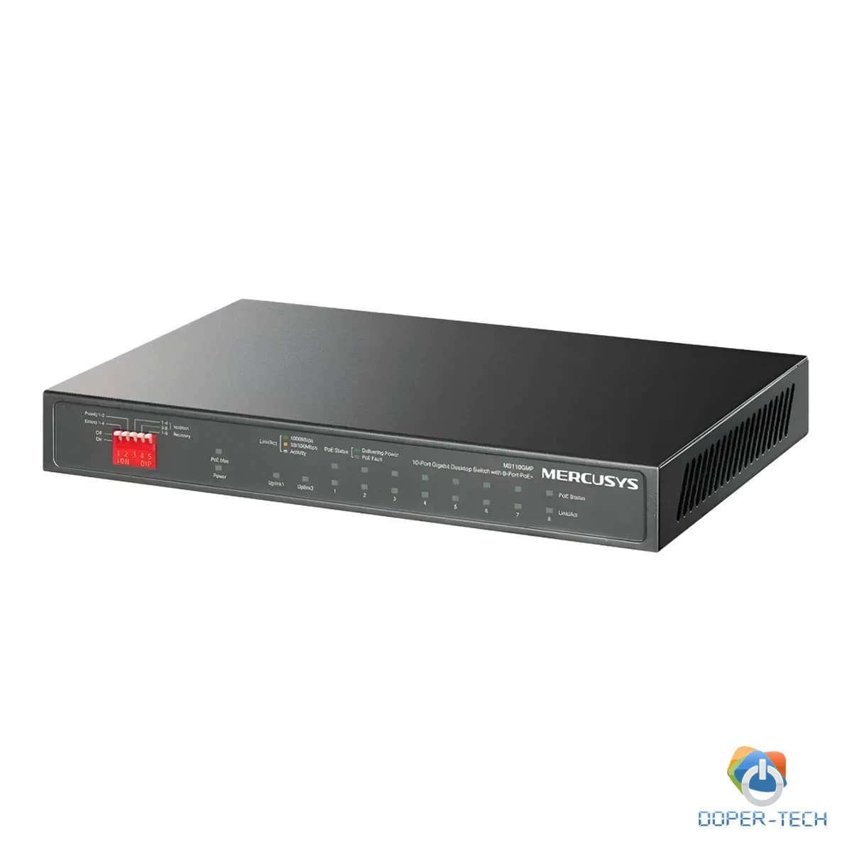 Mercusys MS112GMP 12-Port Gigabit Desktop Switch with 8-Port PoE+, 8x G PoE+ Ports, 2x G Non-PoE Ports, 2x G SFP Slots, 110 W PoE Power, Desktop Steel Case, Wall Mounting, Extend Mode for 250m PoE Transmitting, Priority Port 1-2, Isolation Mode