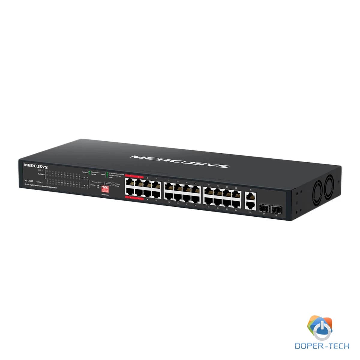 Mercusys MS128GP 28-Port Gigabit Rackmount Switch with 24-Port PoE+, 24x Gigabit PoE+ Ports, 2x Gigabit Non-PoE Ports, and 2x Gigabit SFP Slots, 295 W PoE Power, Rackmountable Steel Case, Extend Mode for 250m PoE Transmitting, Isolation Mode
