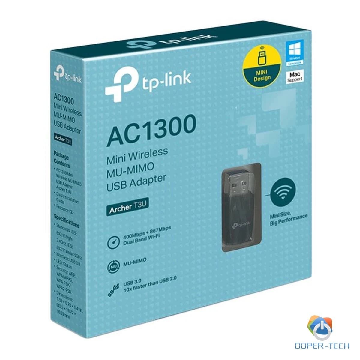 TP-Link Archer T3U AC1300 Mini Wi-Fi MU-MIMO USB Adapter,Mini Size, 867Mbps at 5GHz + 400Mbps at 2.4GHz, USB 3.0