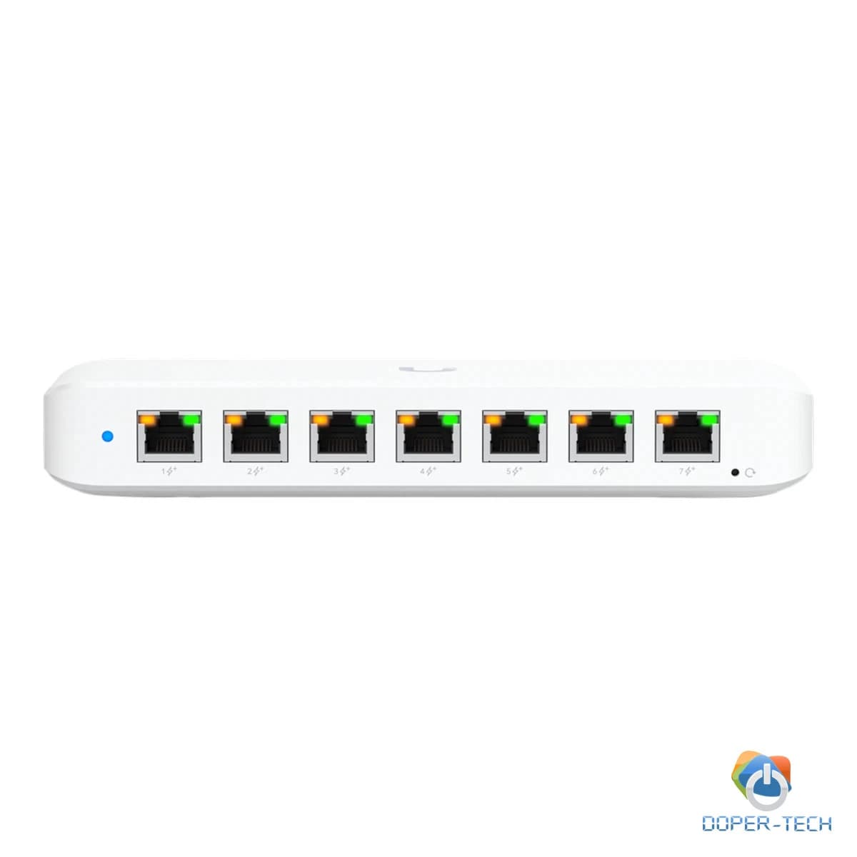 Ubiquiti USW-Ultra-210W-EU compact, Layer 2, 8-port GbE PoE switch with versatile mounting options, 7x GbE PoE+ output ports, GbE port with optional PoE++ input, 202W PoE availability with the included AC power adapter