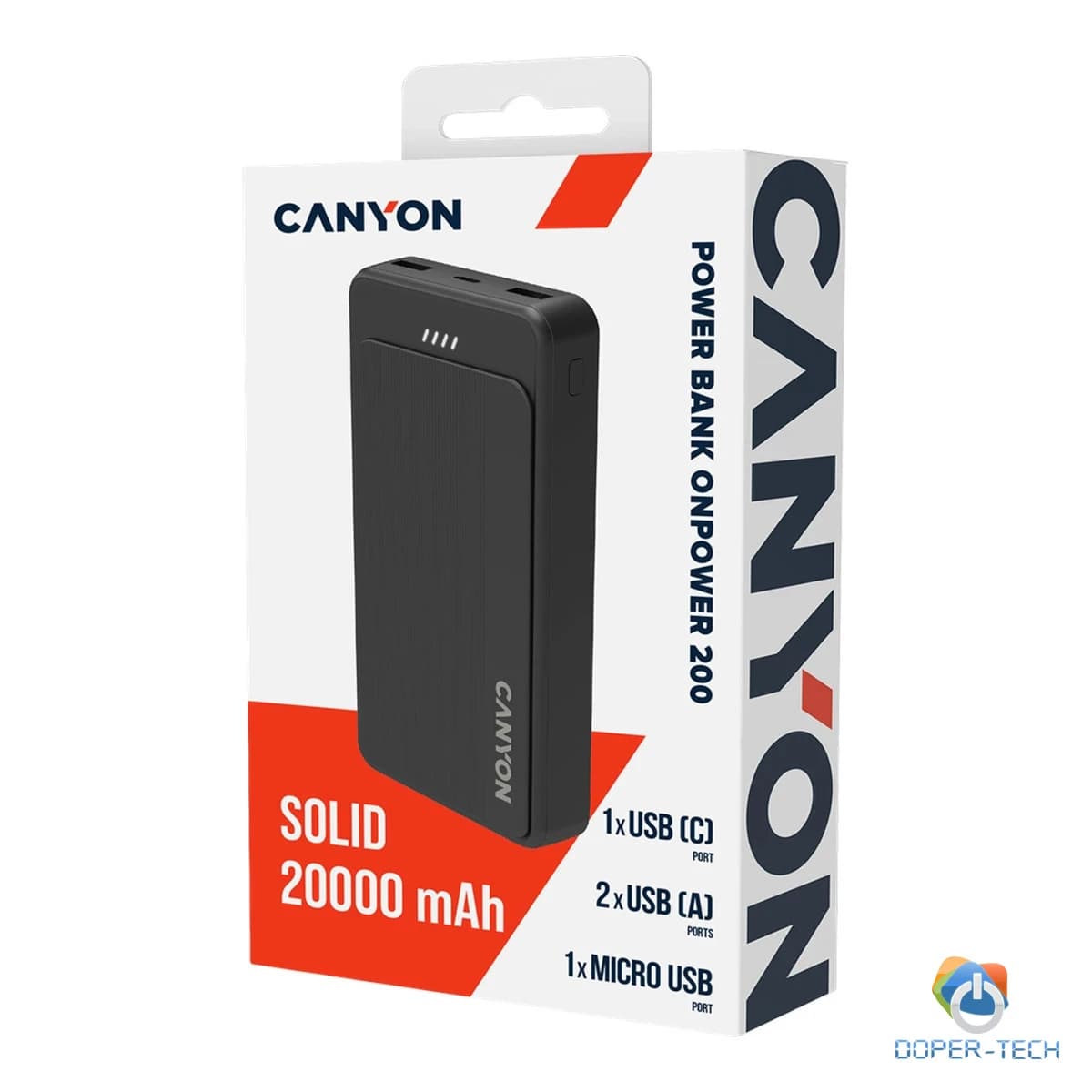 Powerbank Canyon OnPower 200 20000 mAh 2 × USB-A crni – pakiranje