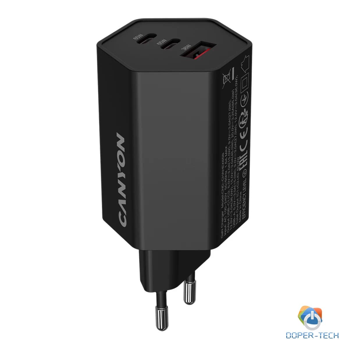 CANYON charger HEXAGON 65 GaN 65W 2xPD 1xQC EU Black