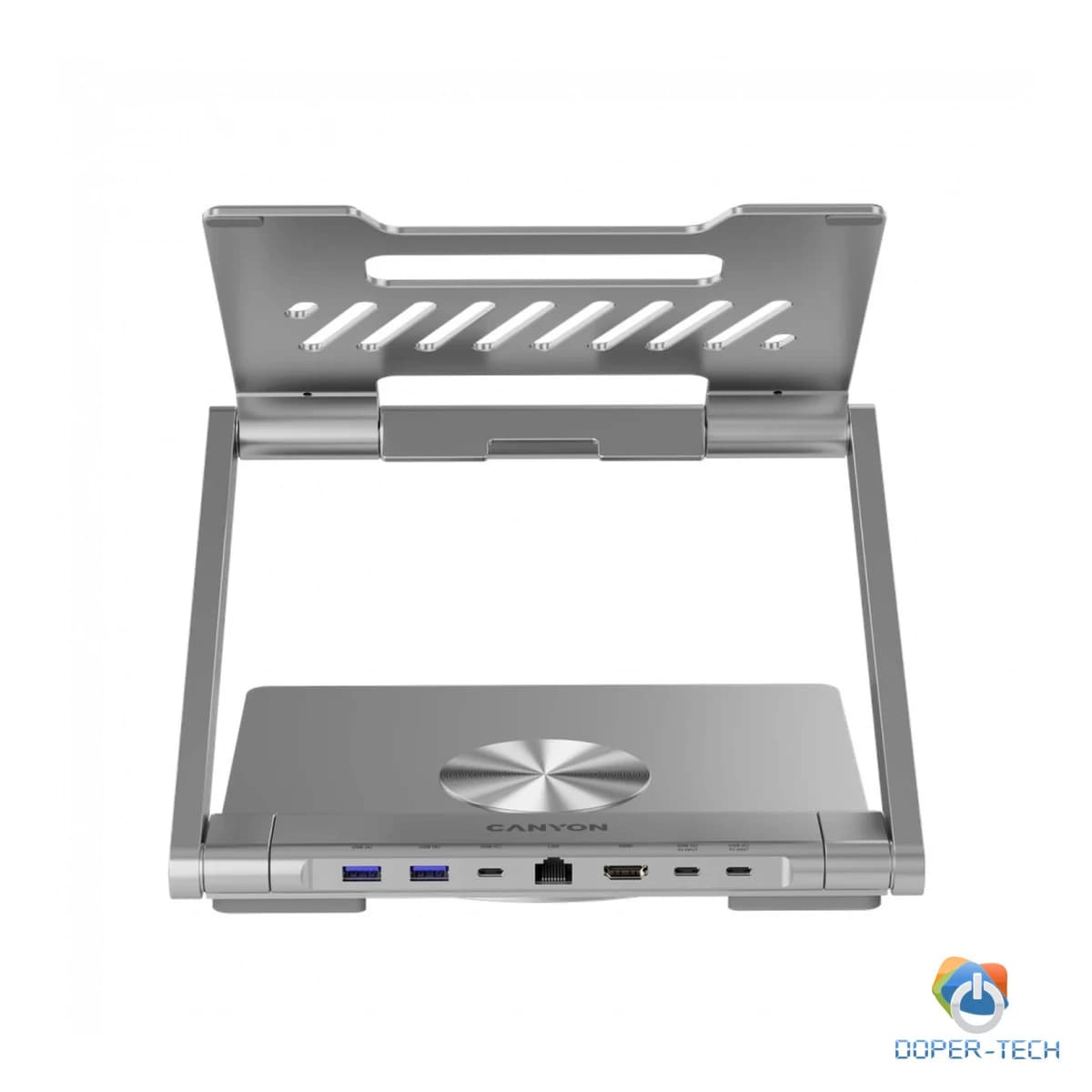 Canyon Laptop stands with hub, TYPE C F to HDMI2.0+2USB3.0+USBC3.0+RJ45+PD, TYEP C TO C cable 1m white with Emarker: HUSB332A, Material: Aluminum case+ABS+PS, Size: 245x240x27.2+/-0.3mm, Weight:1304g