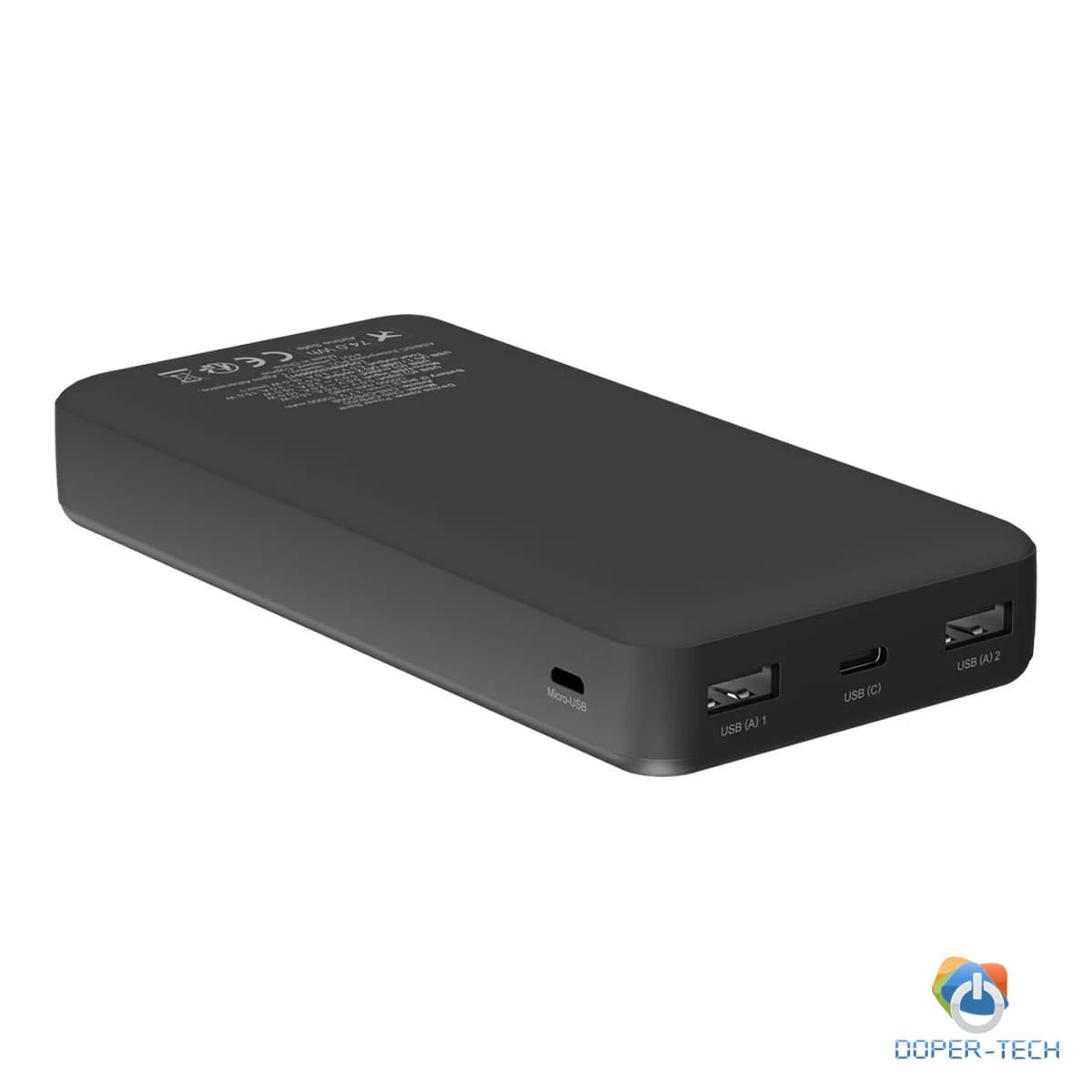 Powerbank Canyon OnPower 200 20000 mAh 2 × USB-A crni – prikaz s priključcima
