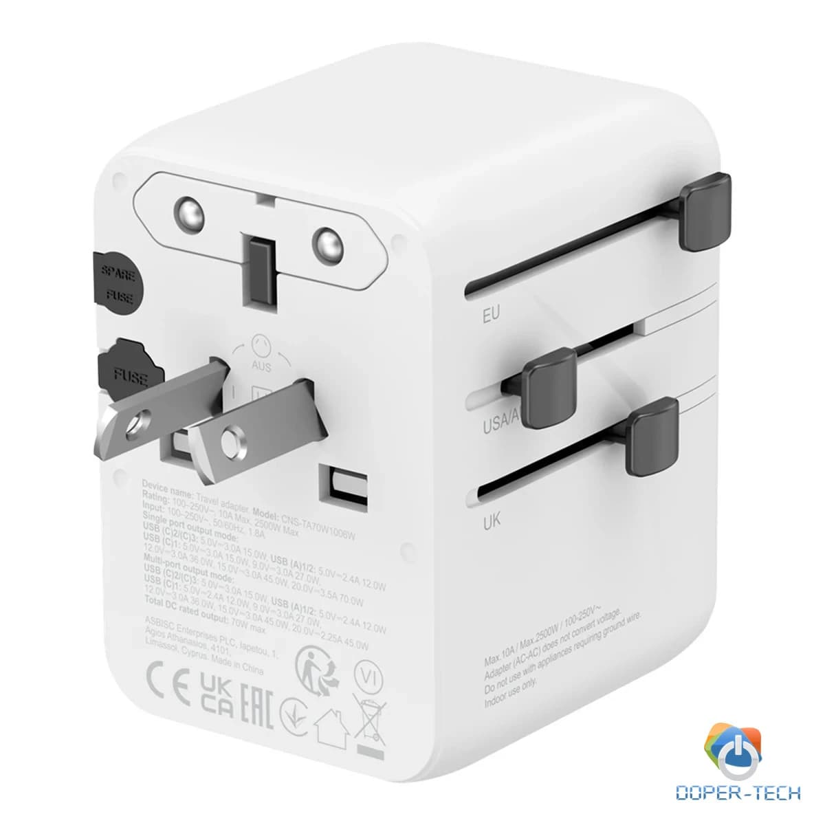 CANYON Travel Adapter OnTour 70 EU/UK/US/AUS 70W White