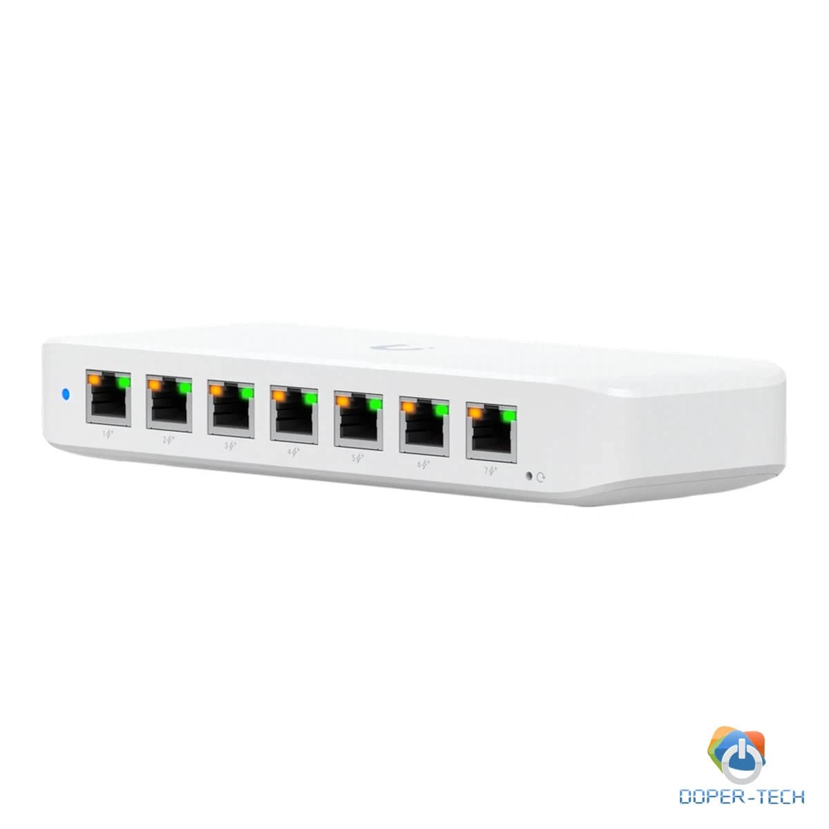 Ubiquiti USW-Ultra-210W-EU compact, Layer 2, 8-port GbE PoE switch with versatile mounting options, 7x GbE PoE+ output ports, GbE port with optional PoE++ input, 202W PoE availability with the included AC power adapter