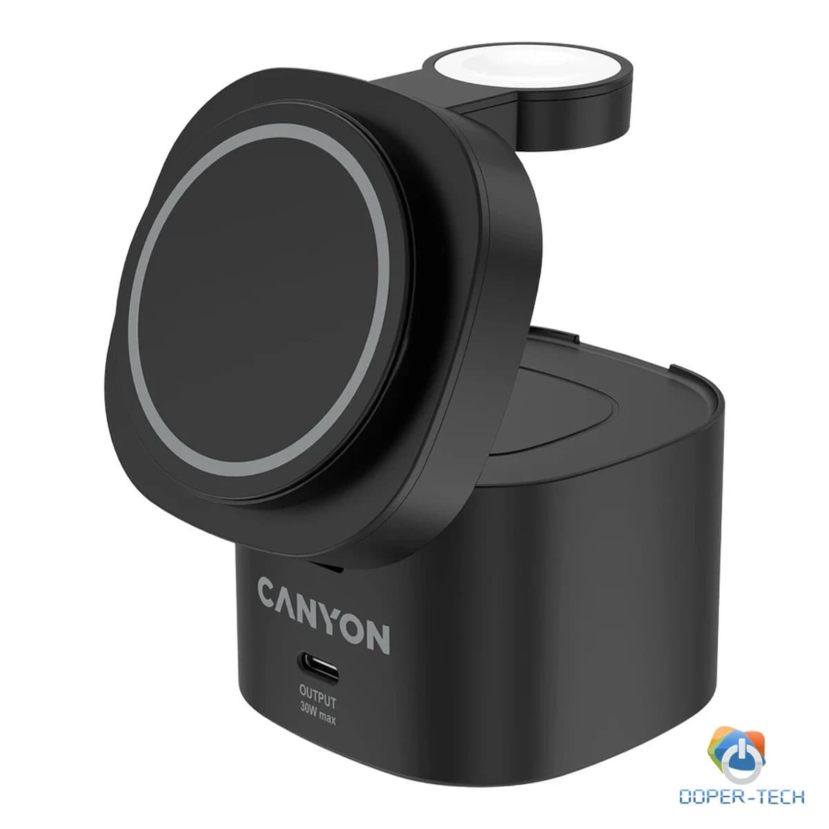 Canyon 4 in 1 Wireless Charging Stand, 30W max, Size: 70x70x70.3mm, weight: 414g, with 65W charger and 1M cable, black