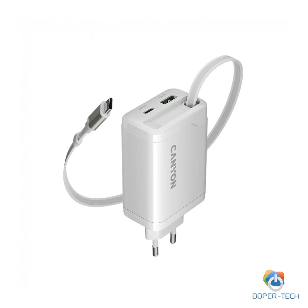 CANYON charger OnCharge 65RC Build-In Cable USB-C 65W 1xPD 1xQC EU White
