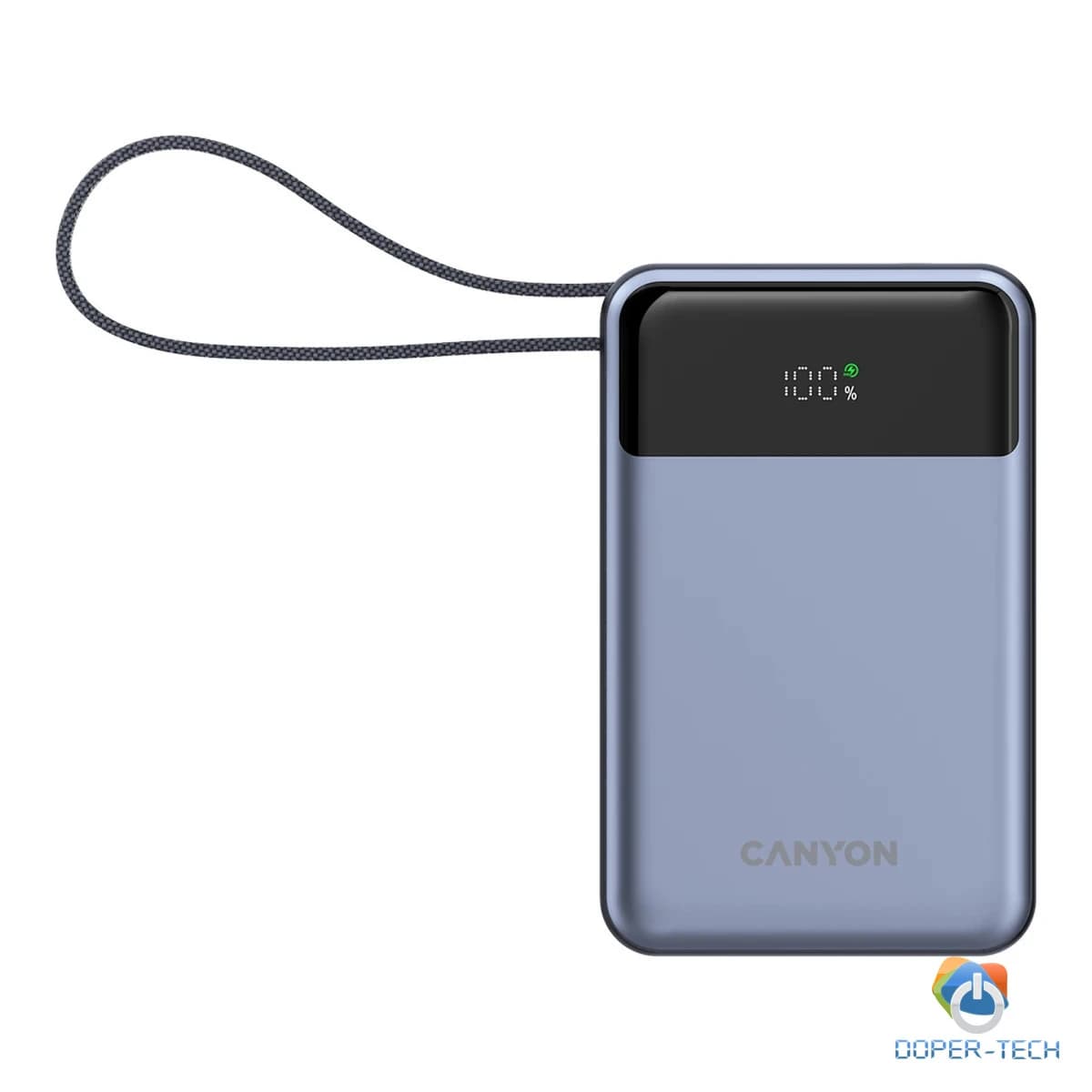 Powerbank Canyon OnPower 600 20000 mAh PD 65 W s ugrađenim kabelom – prednja strana sa zaslonom