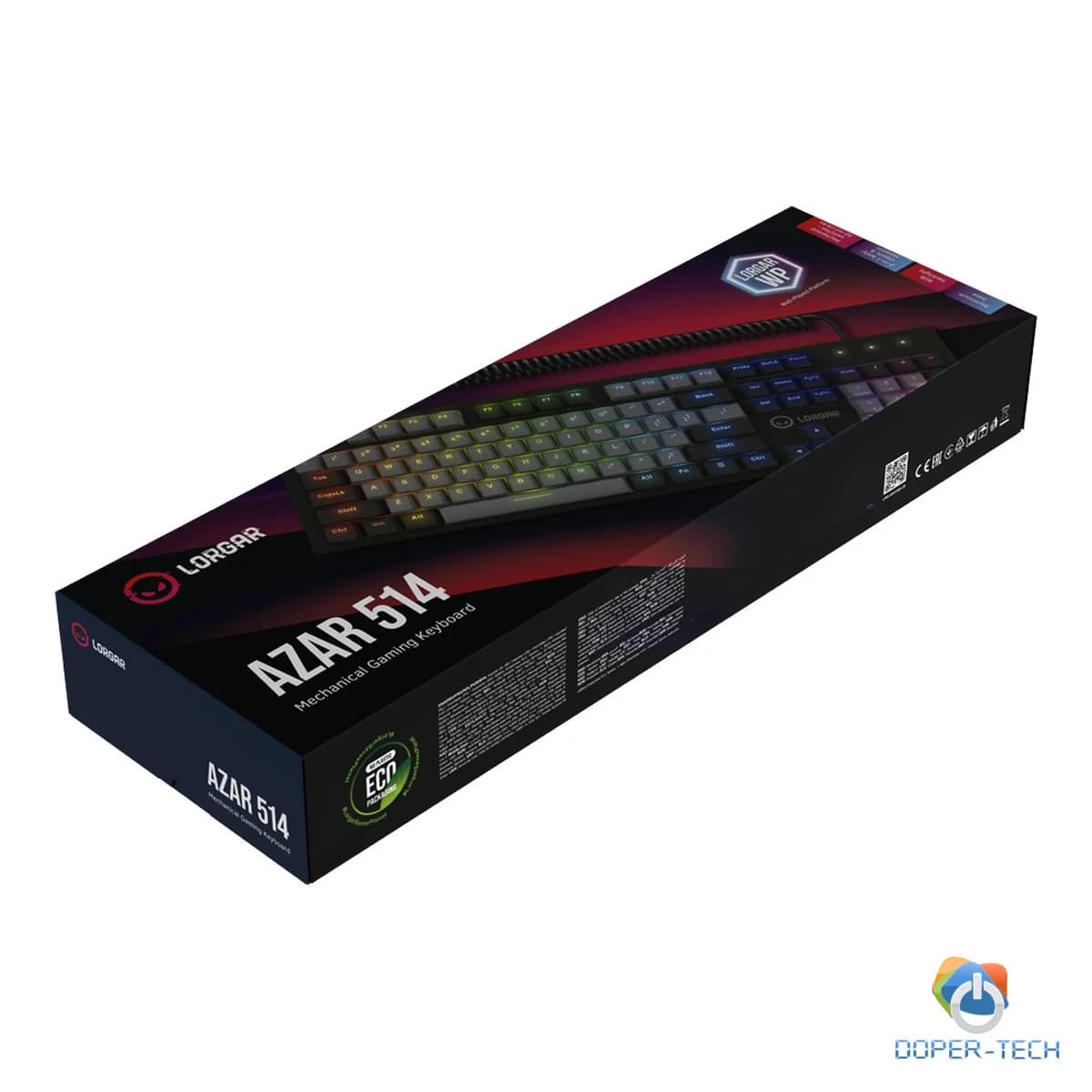 LORGAR Azar 514, Wired mechanical gaming keyboard, RGB backlight, 1680000 colour variations, 18 modes, keys number: 104, 50M clicks, linear dream switches, spring cable up to 3.4m, ABS plastic+metal, magnetic cover, 450*136*39mm, 1.17kg, black, EN layout