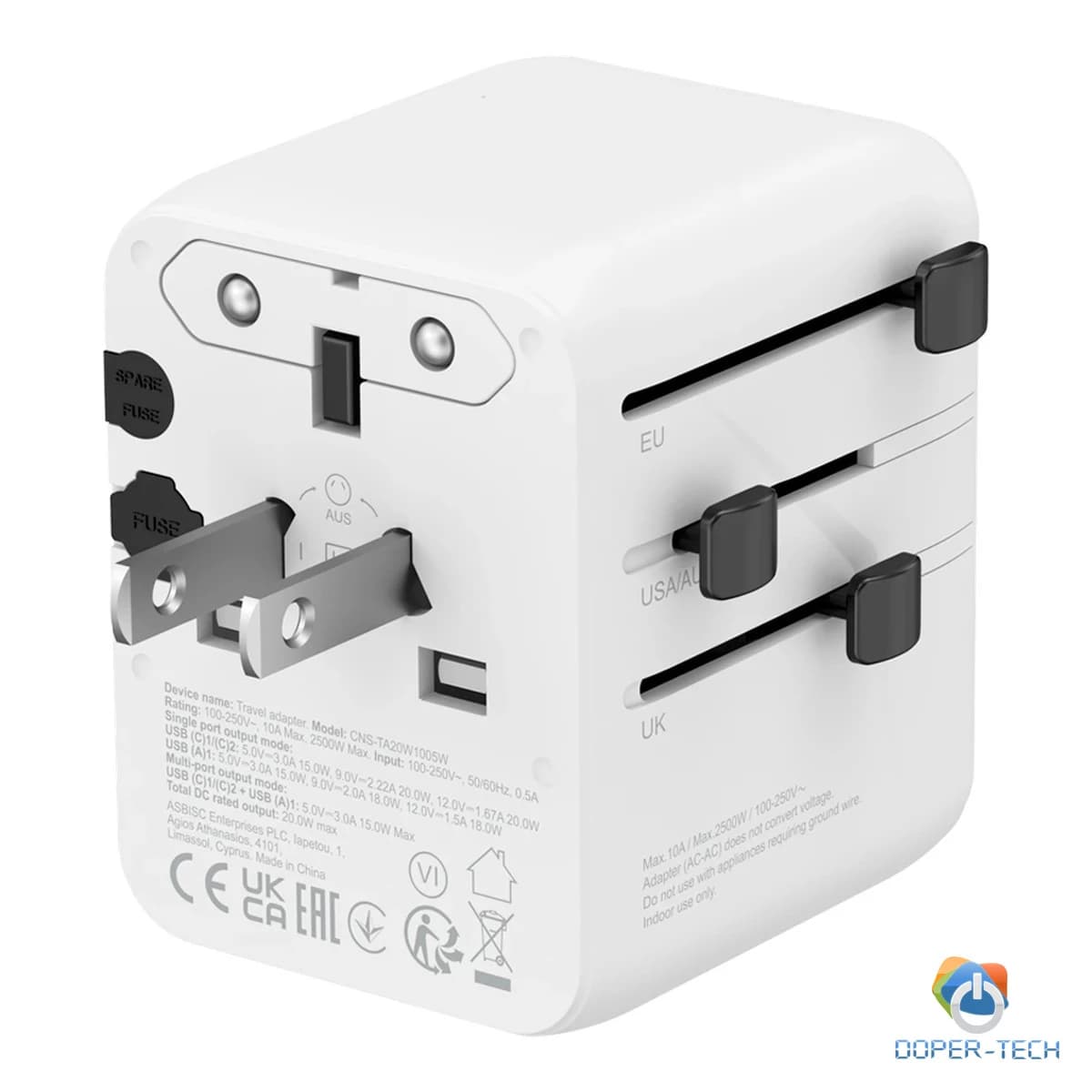 CANYON Travel Adapter OnTour 20 EU/UK/US/AUS 20W  White