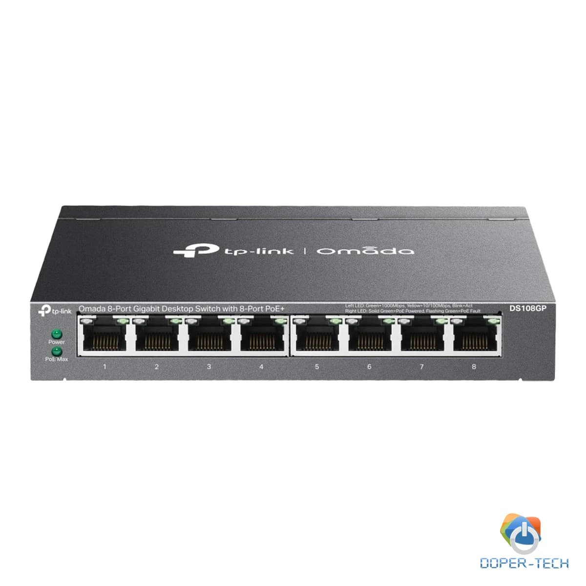 Omada 8-Port Gigabit Desktop Switch with 8-Port PoE+ 8× Gigabit PoE+ Ports 802.3af/at, 64 W PoE Power, Desktop Steel Case Plug and Play