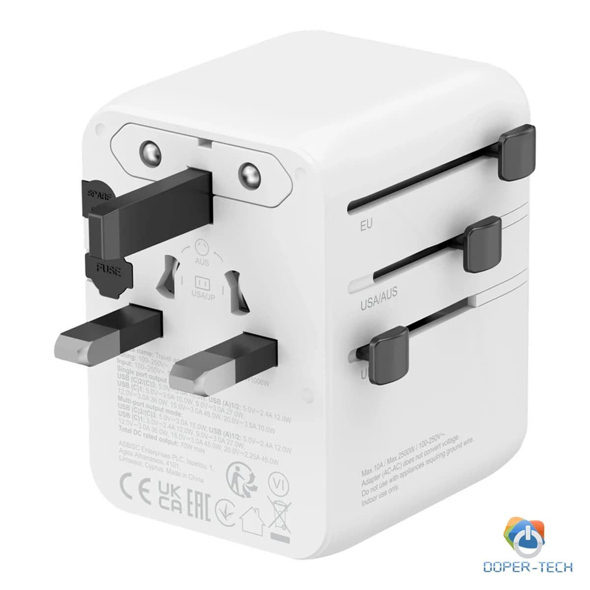 CANYON Travel Adapter OnTour 70 EU/UK/US/AUS 70W White