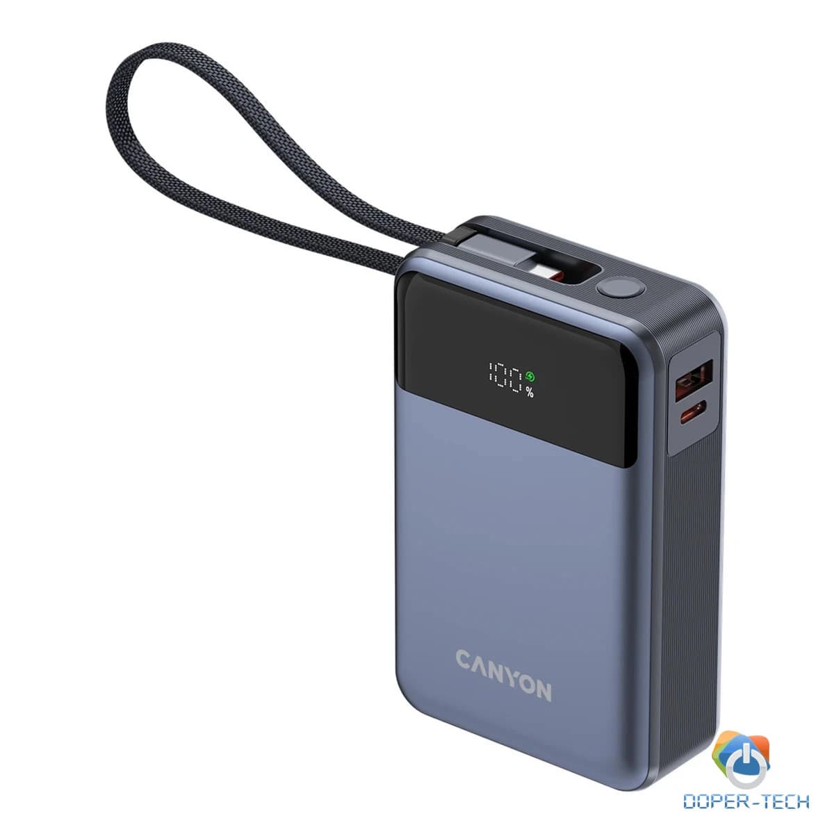 Powerbank Canyon OnPower 600 20000 mAh PD 65 W s ugrađenim kabelom – bočni prikaz