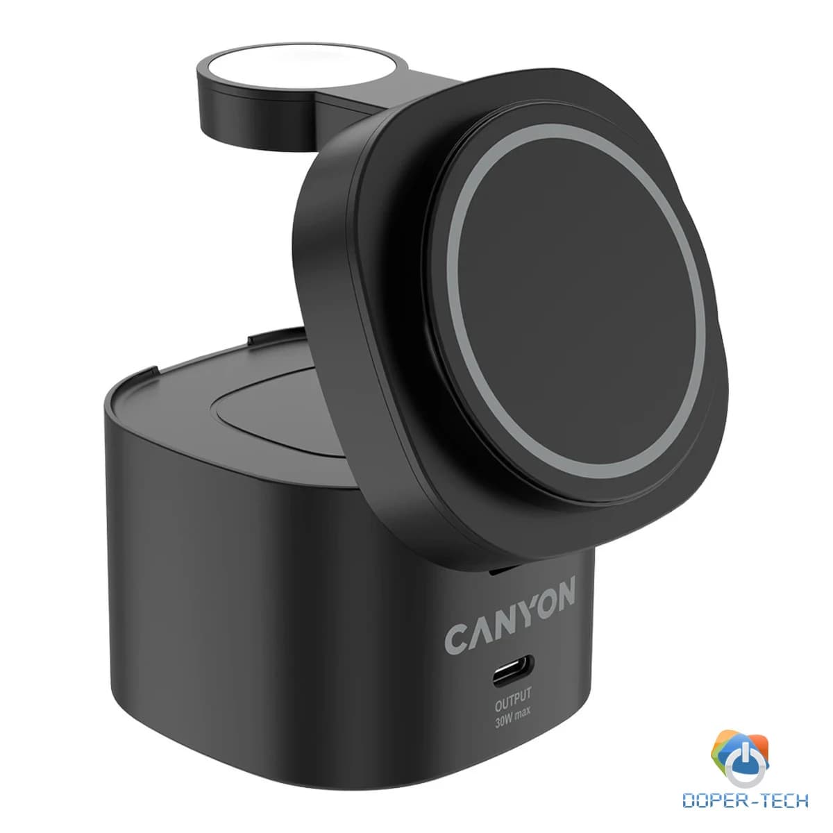 Canyon 4 in 1 Wireless Charging Stand, 30W max, Size: 70x70x70.3mm, weight: 414g, with 65W charger and 1M cable, black