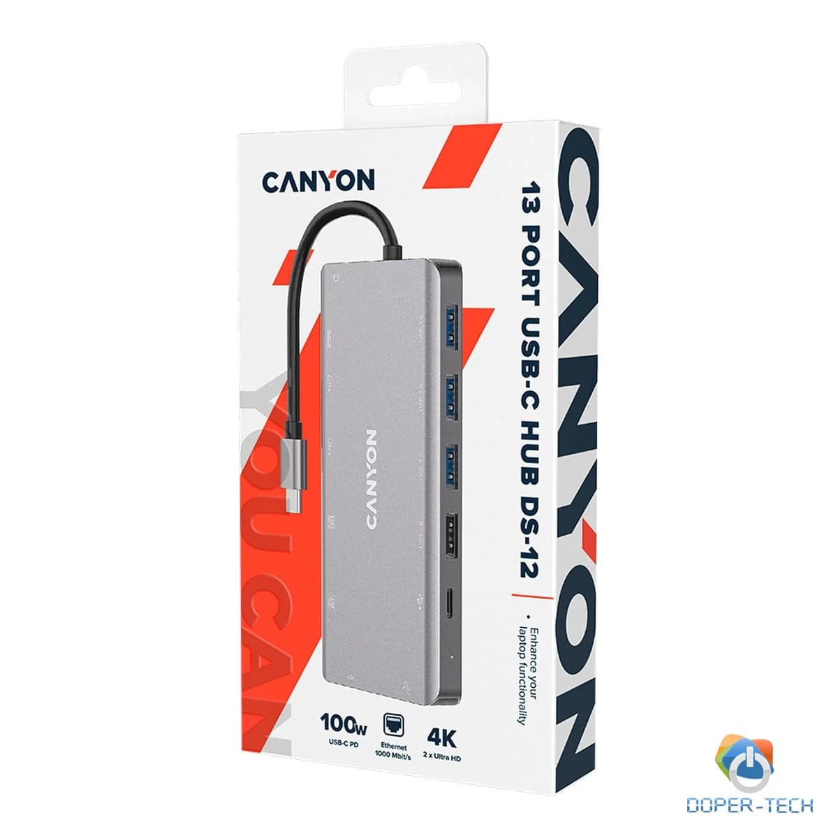 USB-C hub Canyon DS-12 13u1 2x HDMI 4K VGA LAN PD 100W 2