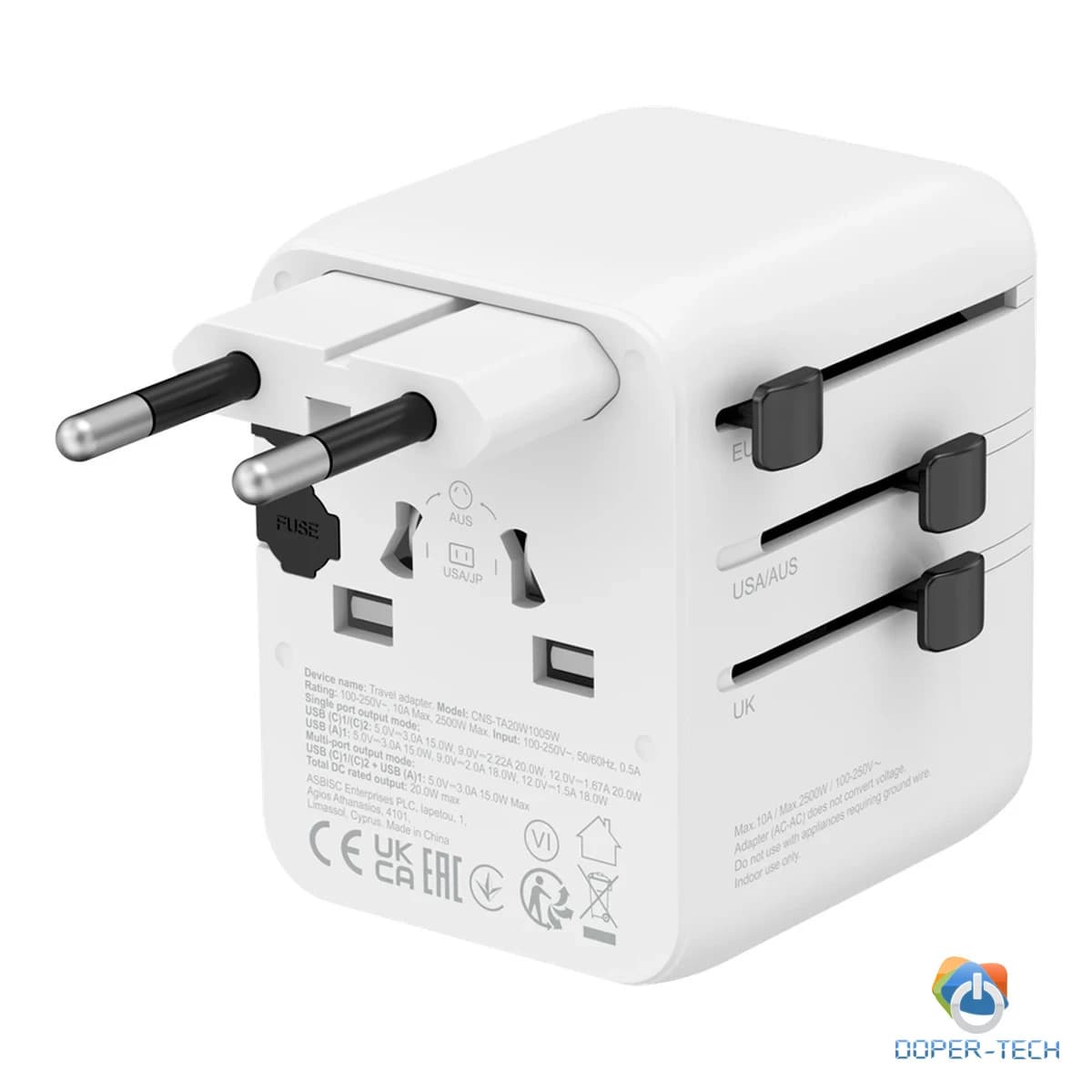CANYON Travel Adapter OnTour 20 EU/UK/US/AUS 20W  White