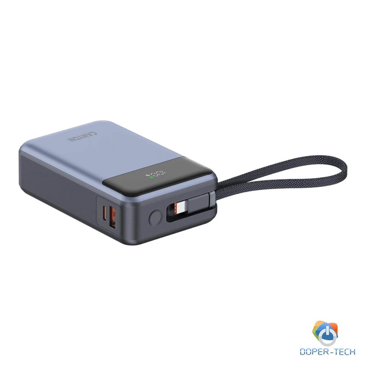 Powerbank Canyon OnPower 600 20000 mAh PD 65 W s ugrađenim kabelom – prikaz s priključcima