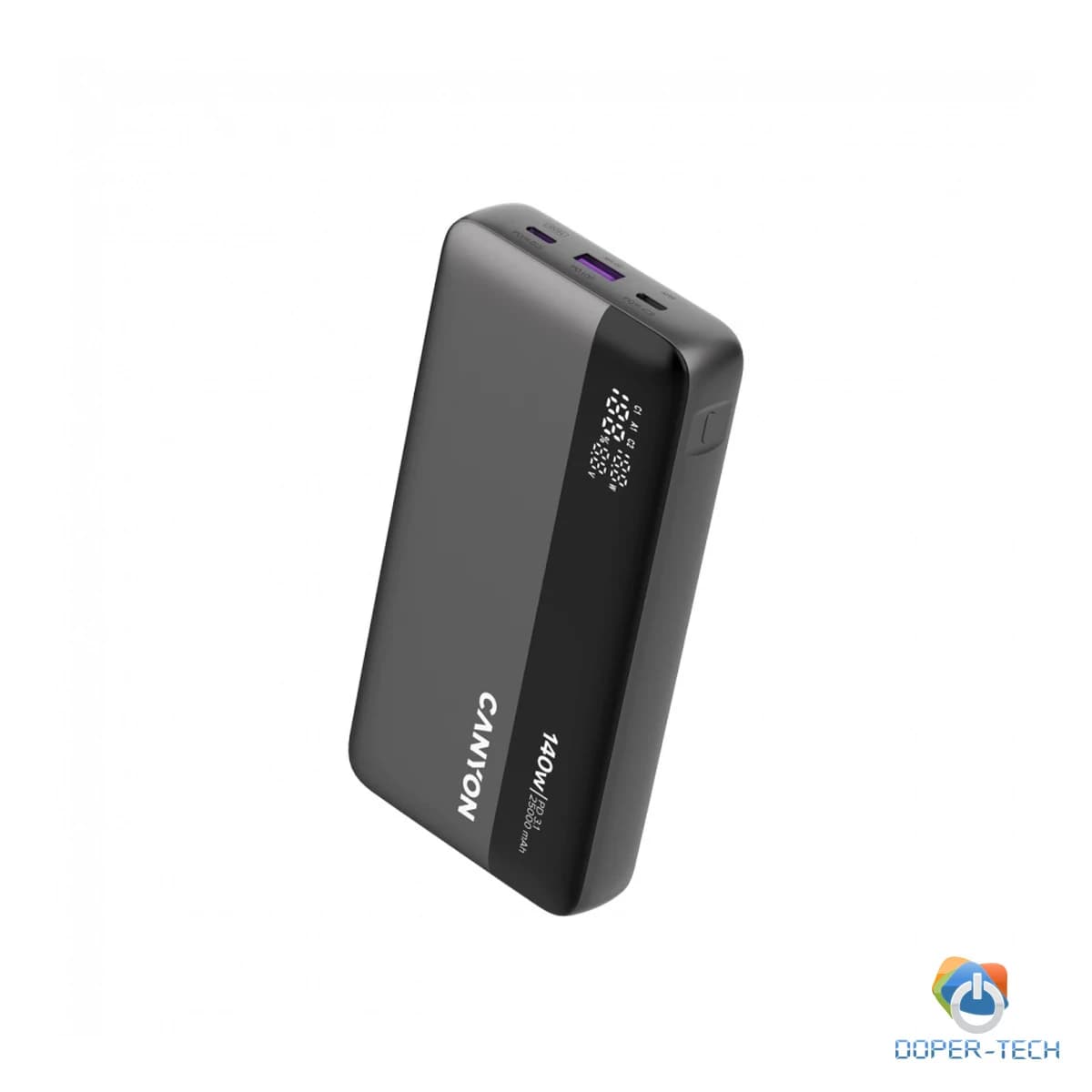 Powerbank Canyon OnPower 240 25000 mAh 140 W PD 3.1 sa zaslonom – kosi prikaz