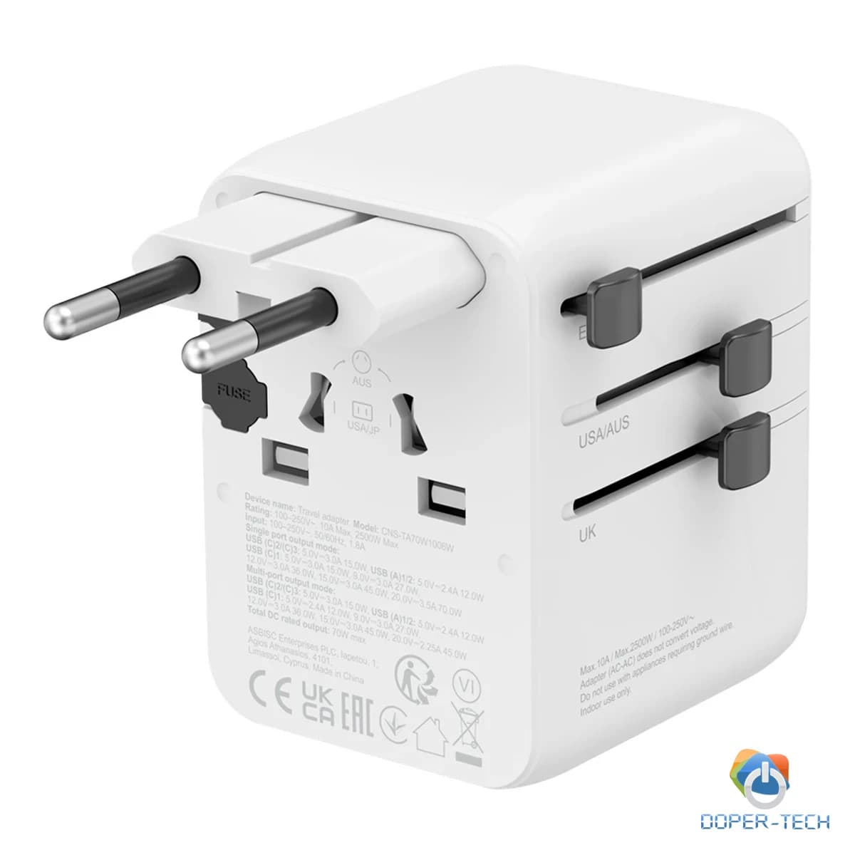 CANYON Travel Adapter OnTour 70 EU/UK/US/AUS 70W White